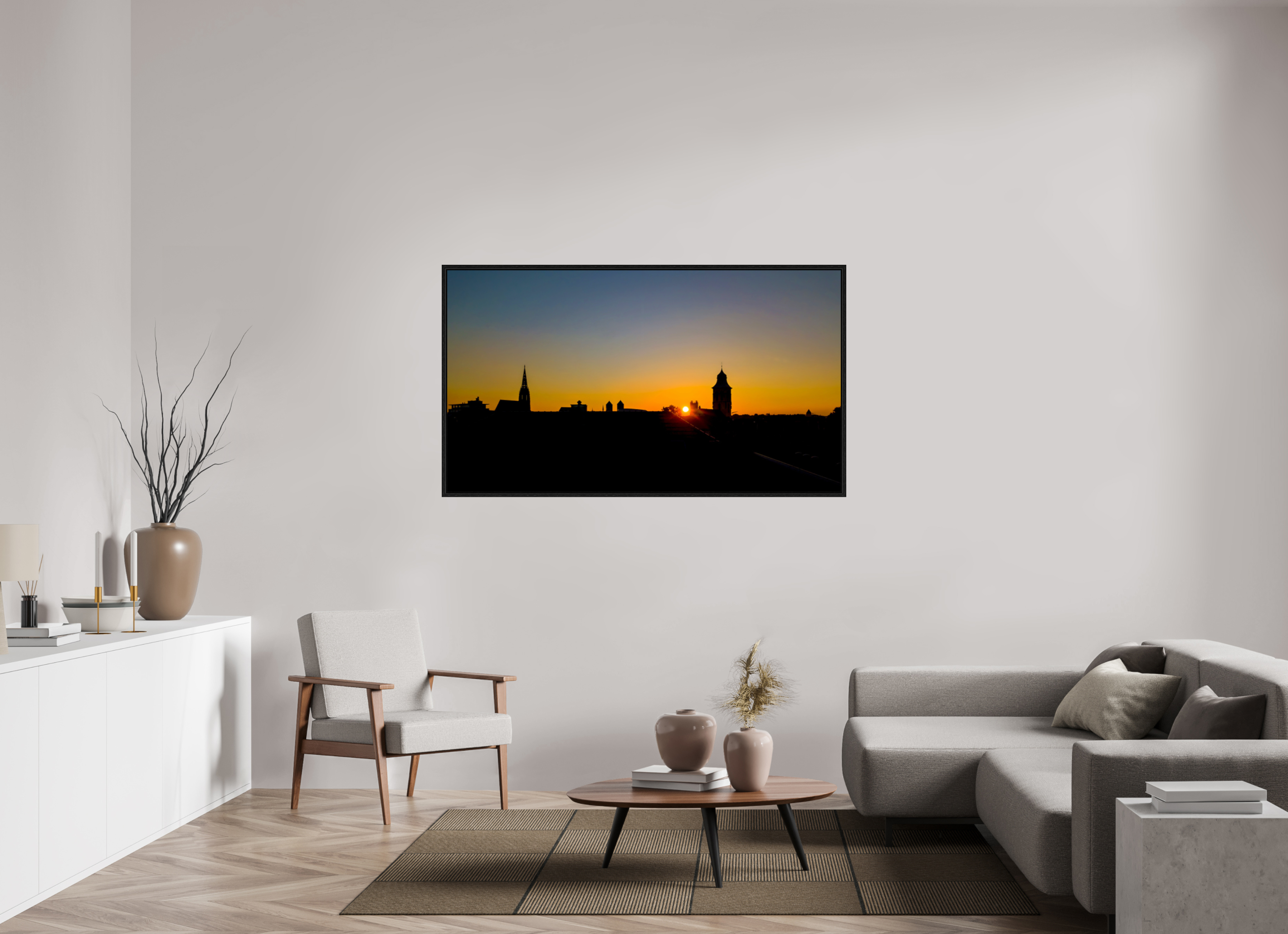 160 x 90 cm, Floater Frame Skyline / Sonnenuntergang 2