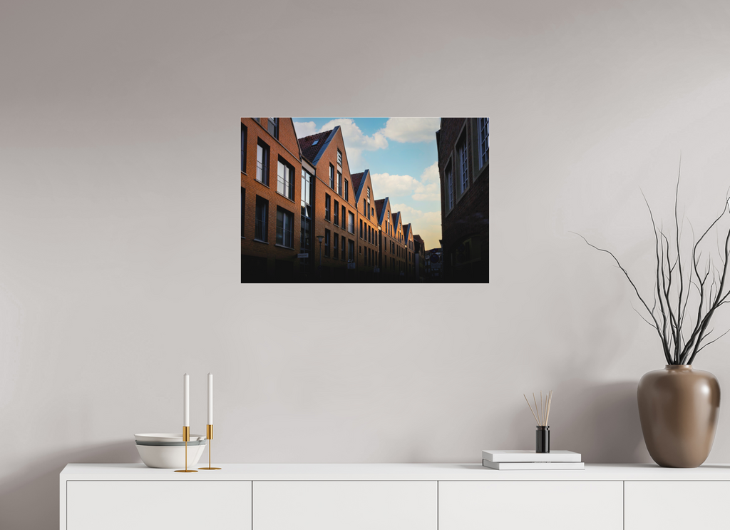 75 x 50 cm, Acrylglas Fine Art Pigmentdruck Die Giebel der Hörster Str