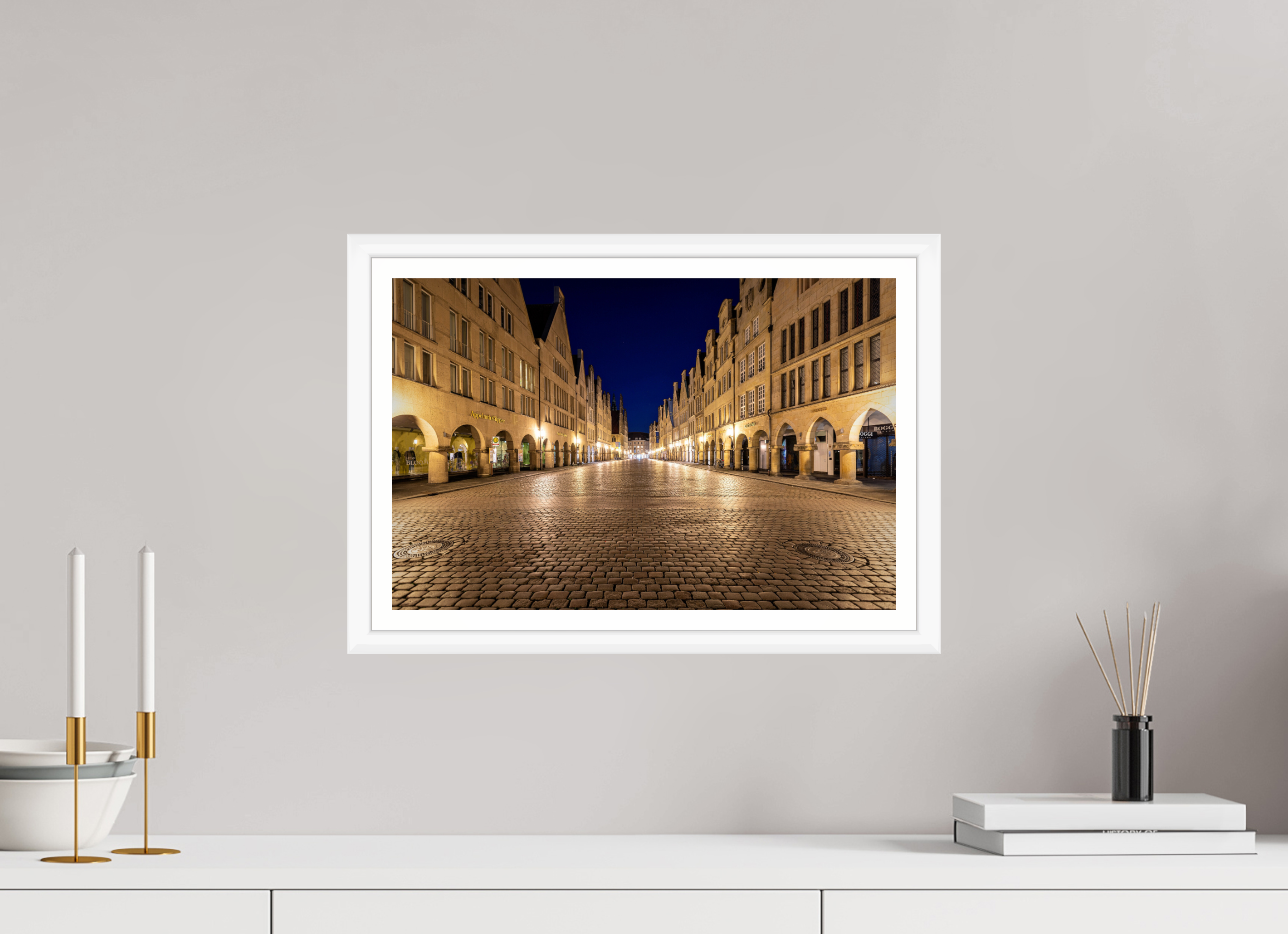 45 x 30 cm, Bern weiß und Rand Prinzipalmarkt bei Nacht