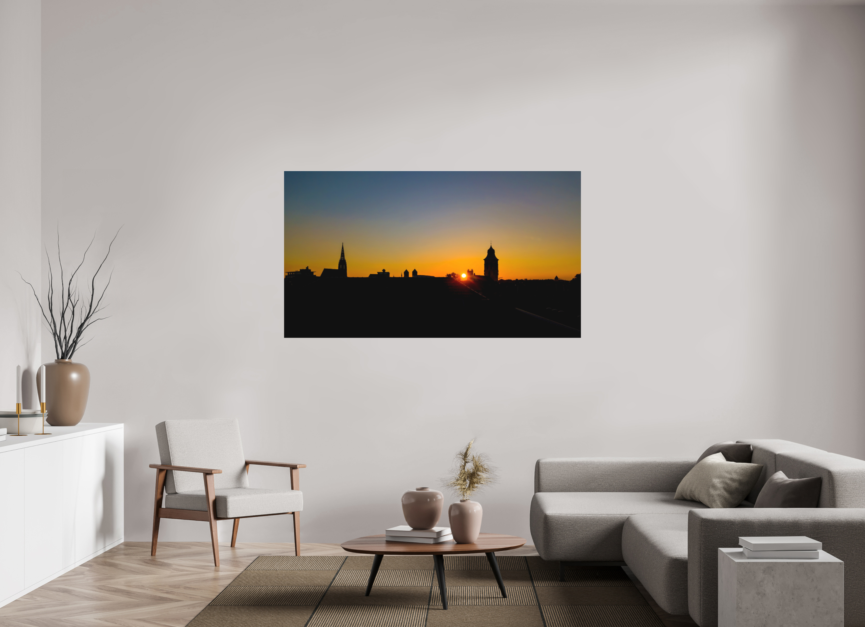 176 x 99 cm, Acrylglas Fine Art Pigmentdruck Skyline / Sonnenuntergang