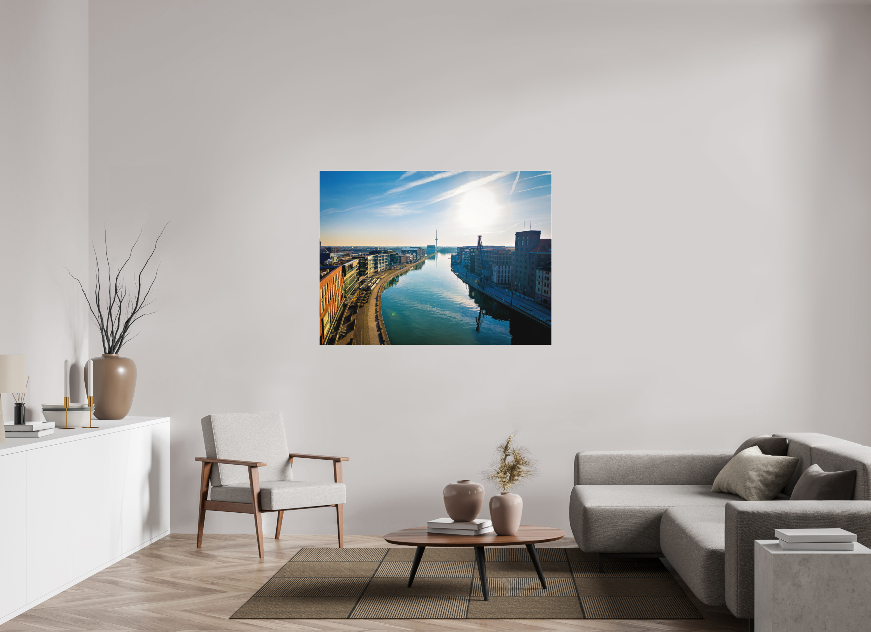 140 x 105 cm, Acrylglas Fine Art Pigmentdruck Münster Hafen – Ruhe zwischen Stahl und Wasser