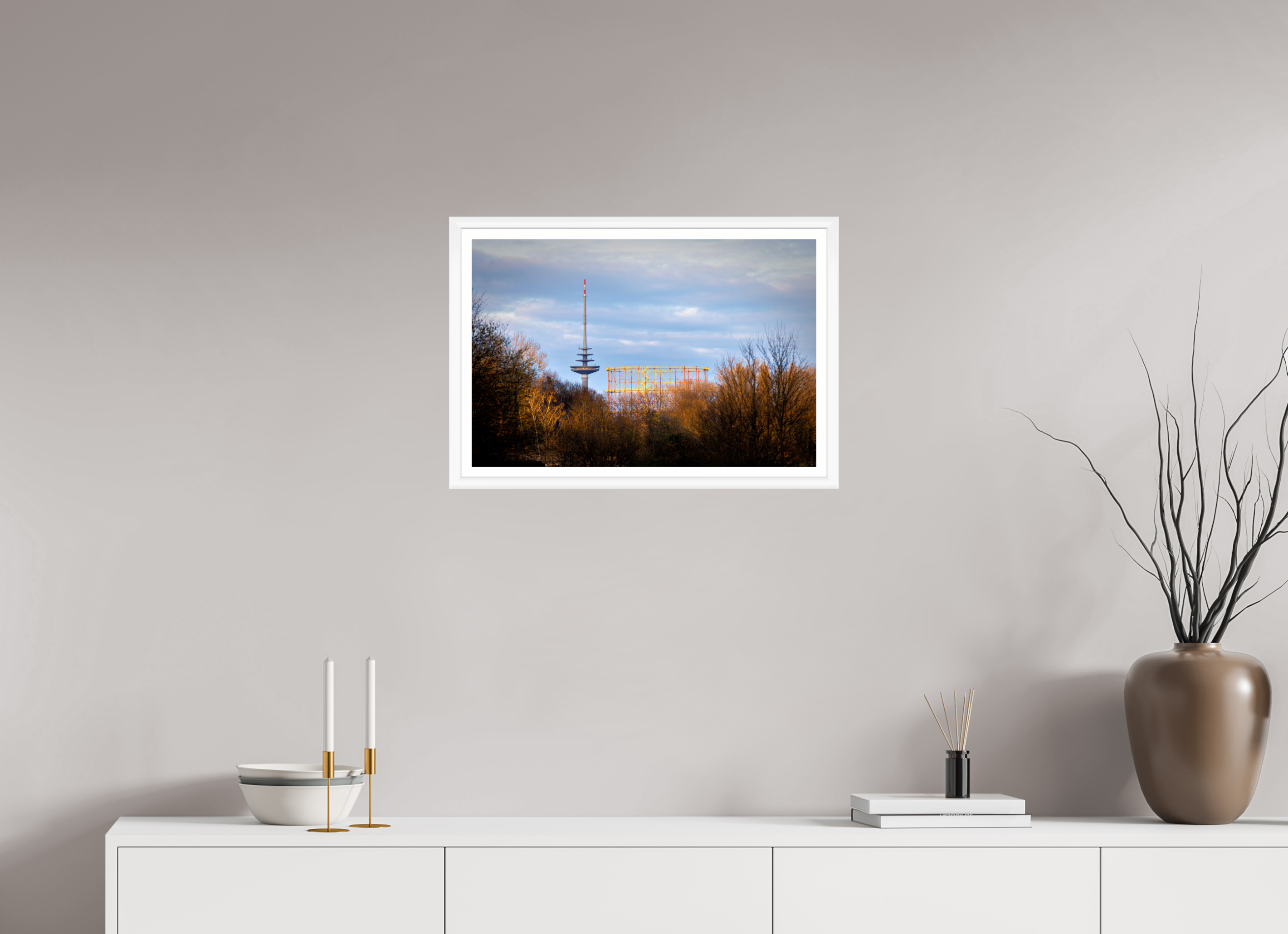 60 x 40 cm, Bern weiß und Rand Fernsehturm und Gasometer