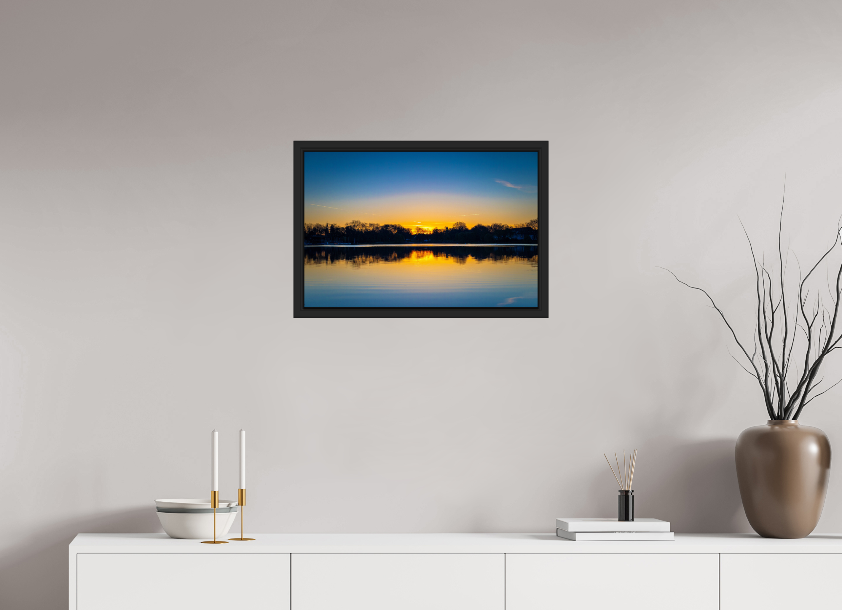 60 x 40 cm, Tokyo 20mm Schattenfuge 4mm Der Aasee bei Sonnenaufgang