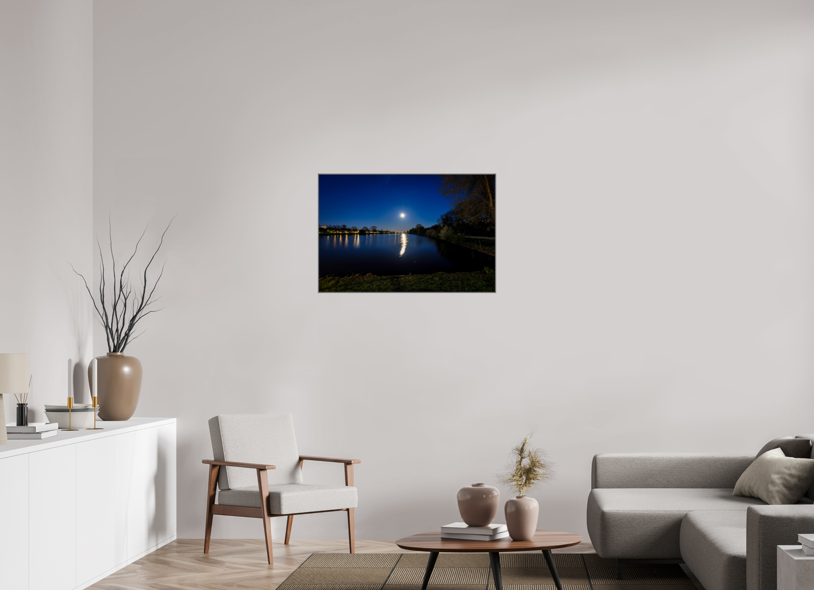90 x 60 cm, Alurahmen 25mm Aasee bei Nacht
