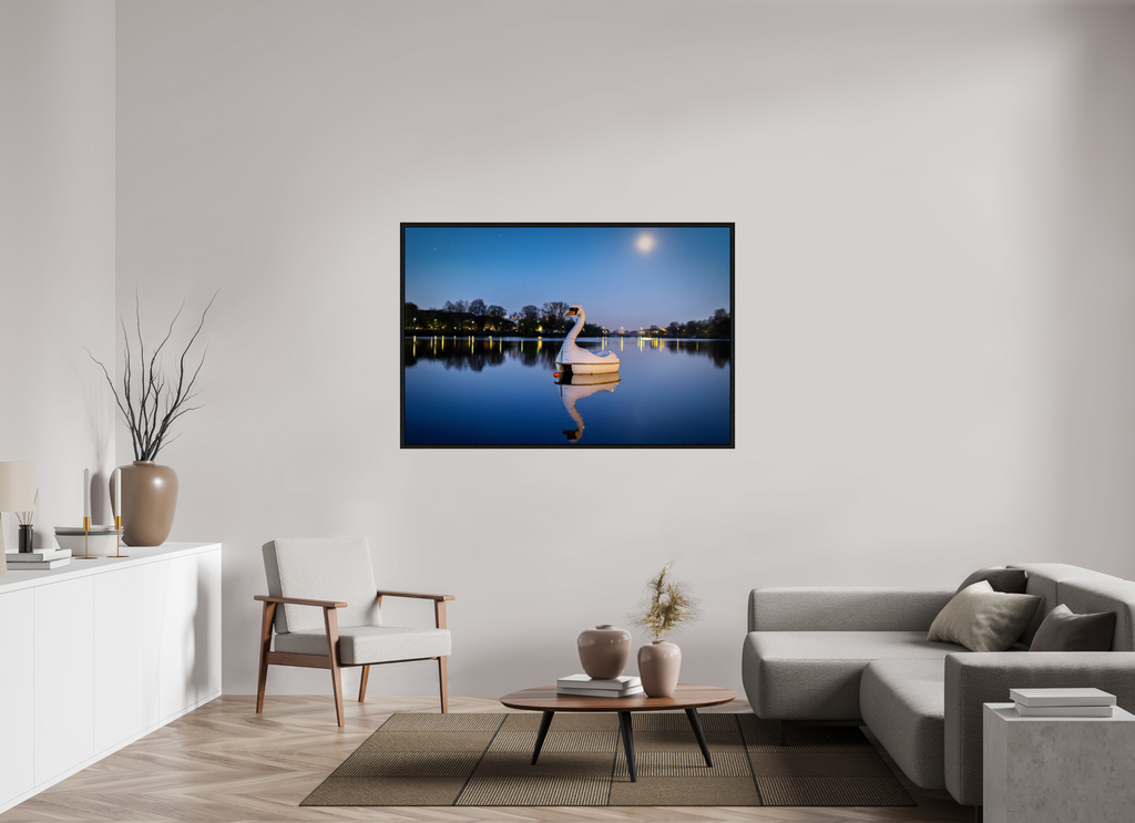 150 x 100 cm, Floater Frame Der Schwan