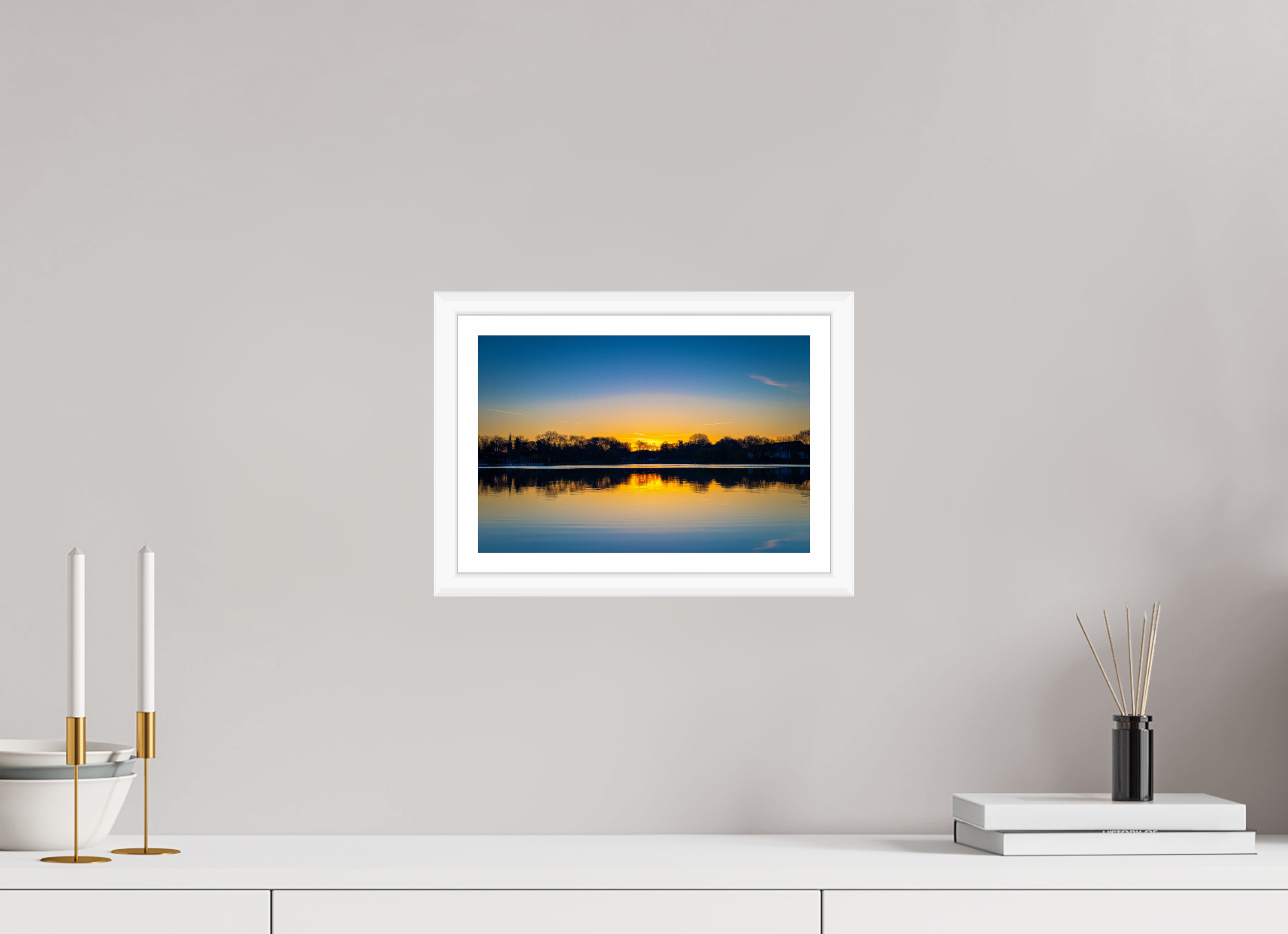 30 x 20 cm, Bern weiß und Rand Der Aasee bei Sonnenaufgang