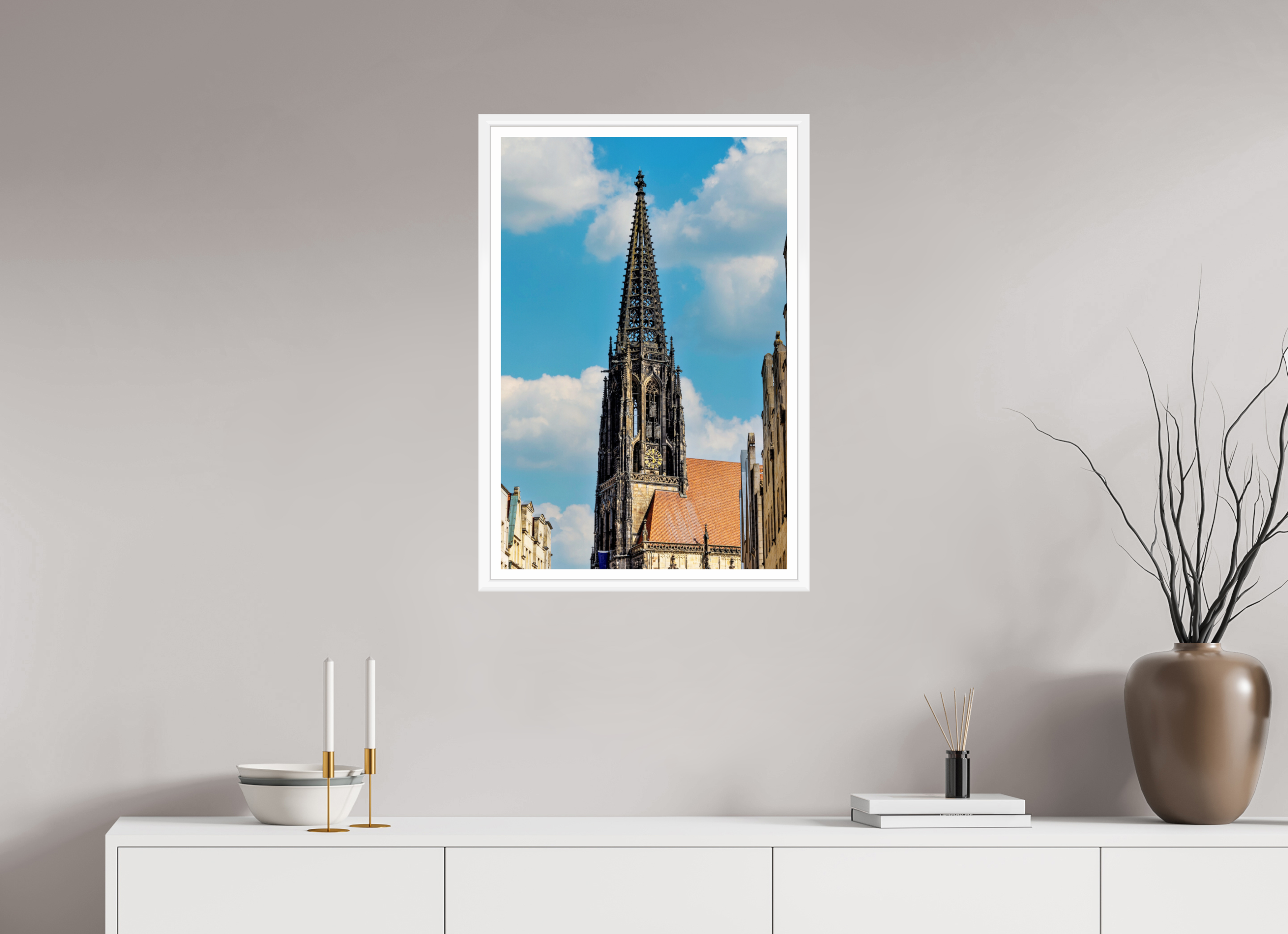 50 x 75 cm, Bern weiß und Rand Lambertikirche - Der Turm