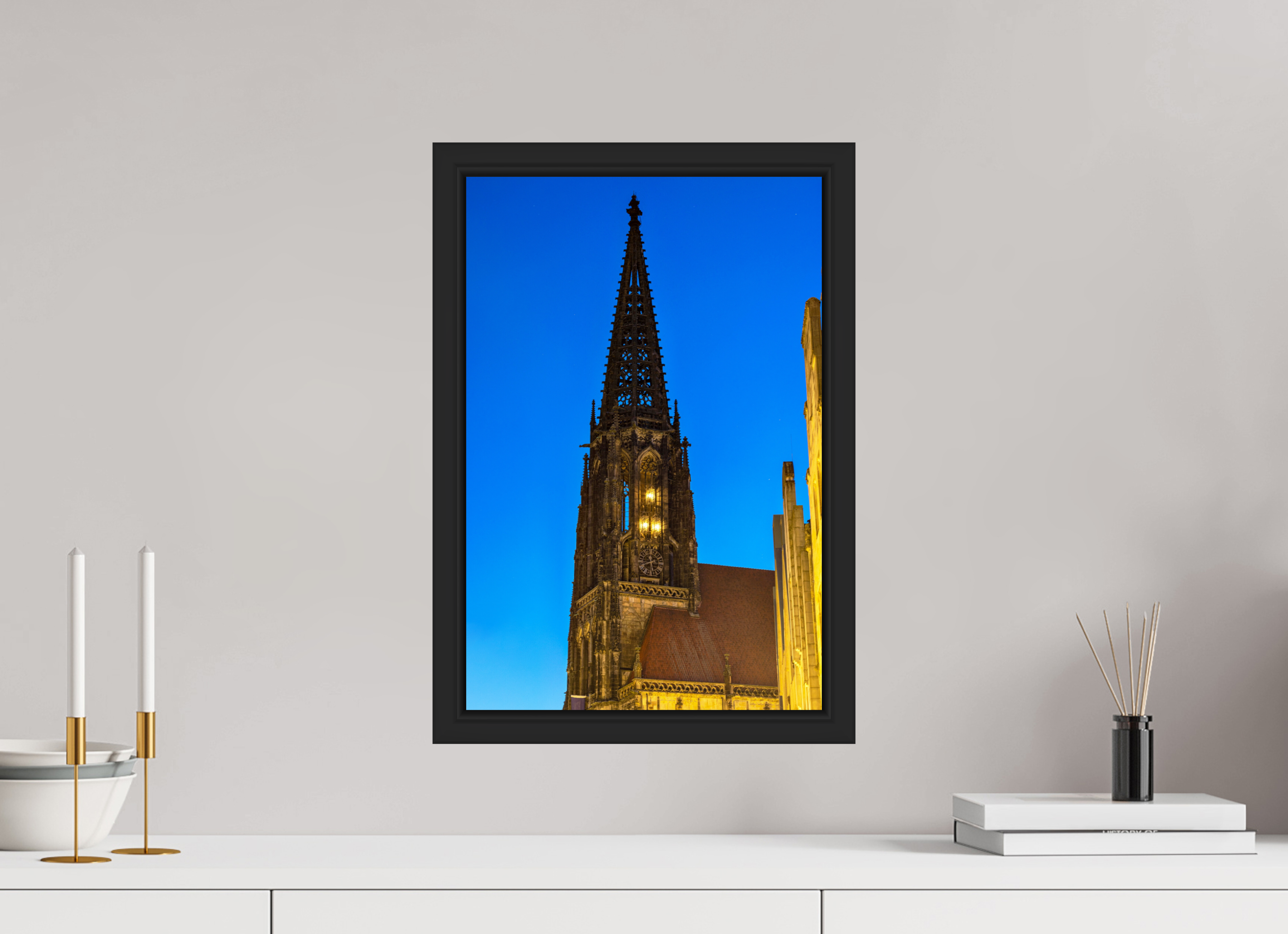 30 x 45 cm, Tokyo 20mm Schattenfuge 7mm Lambertikirche bei Nacht