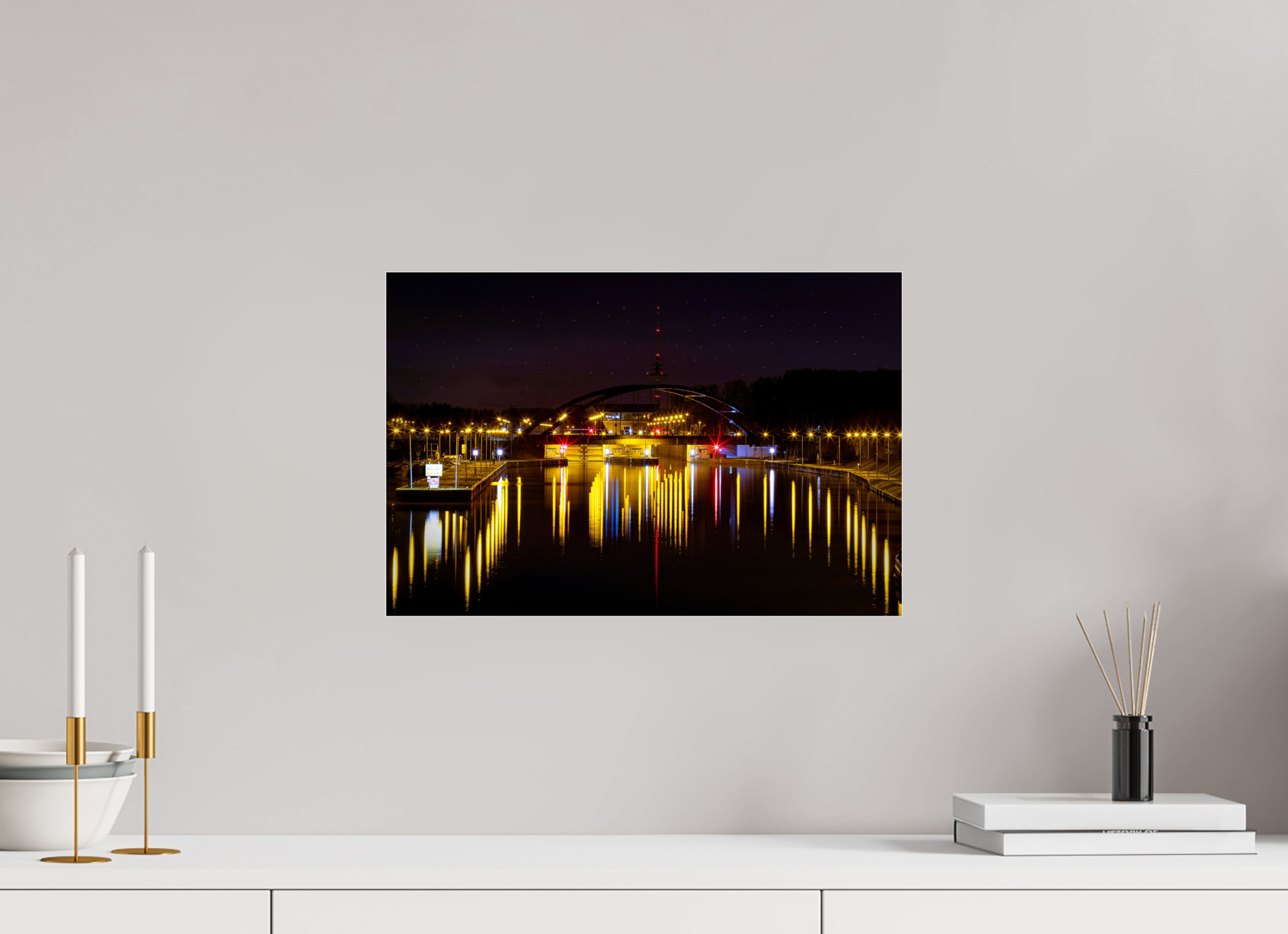 45 x 30 cm, Photo Print Under Acrylic Glass Die Schleuse bei Nacht
