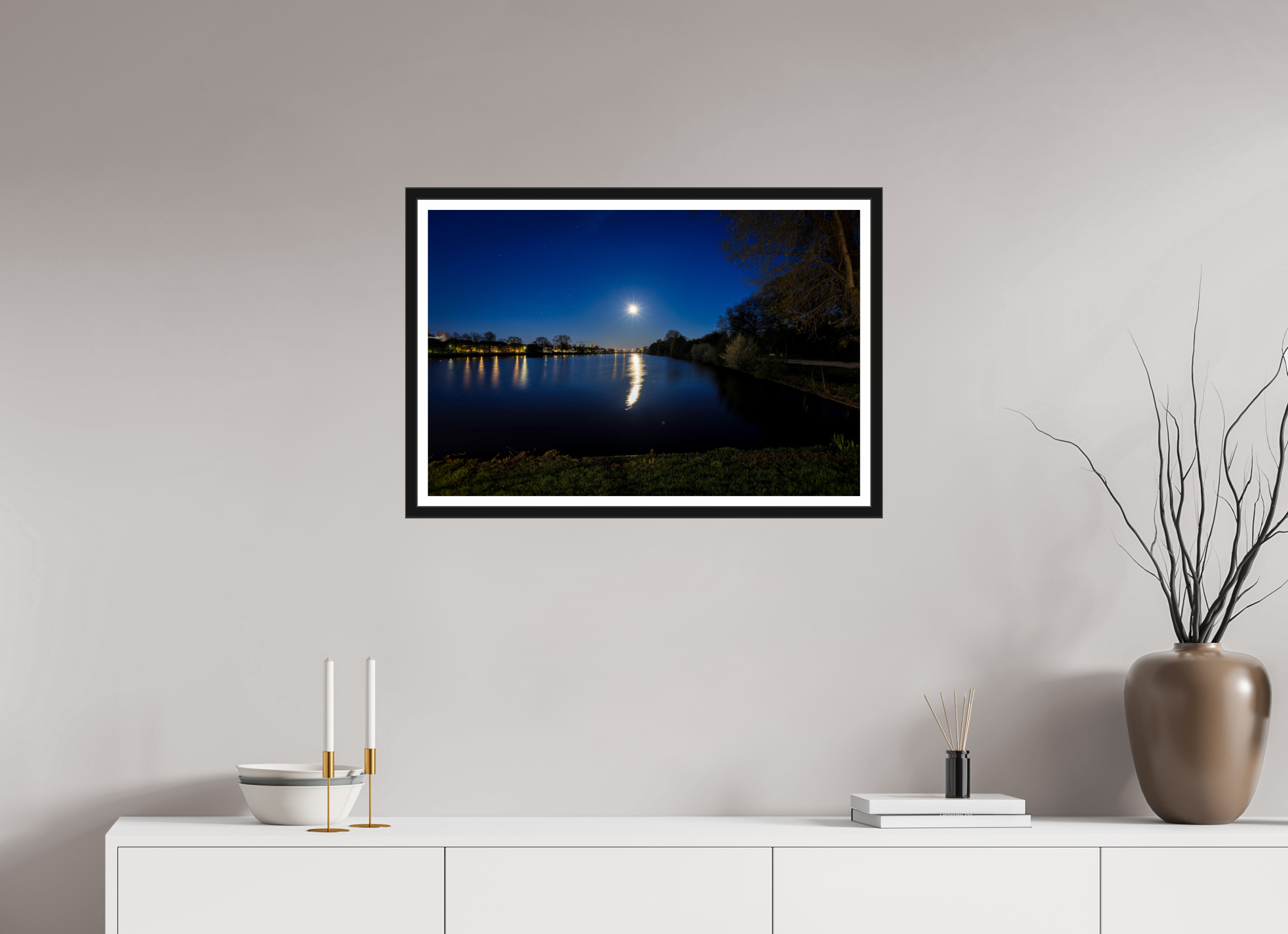 75 x 50 cm, Bern und Rand Aasee bei Nacht