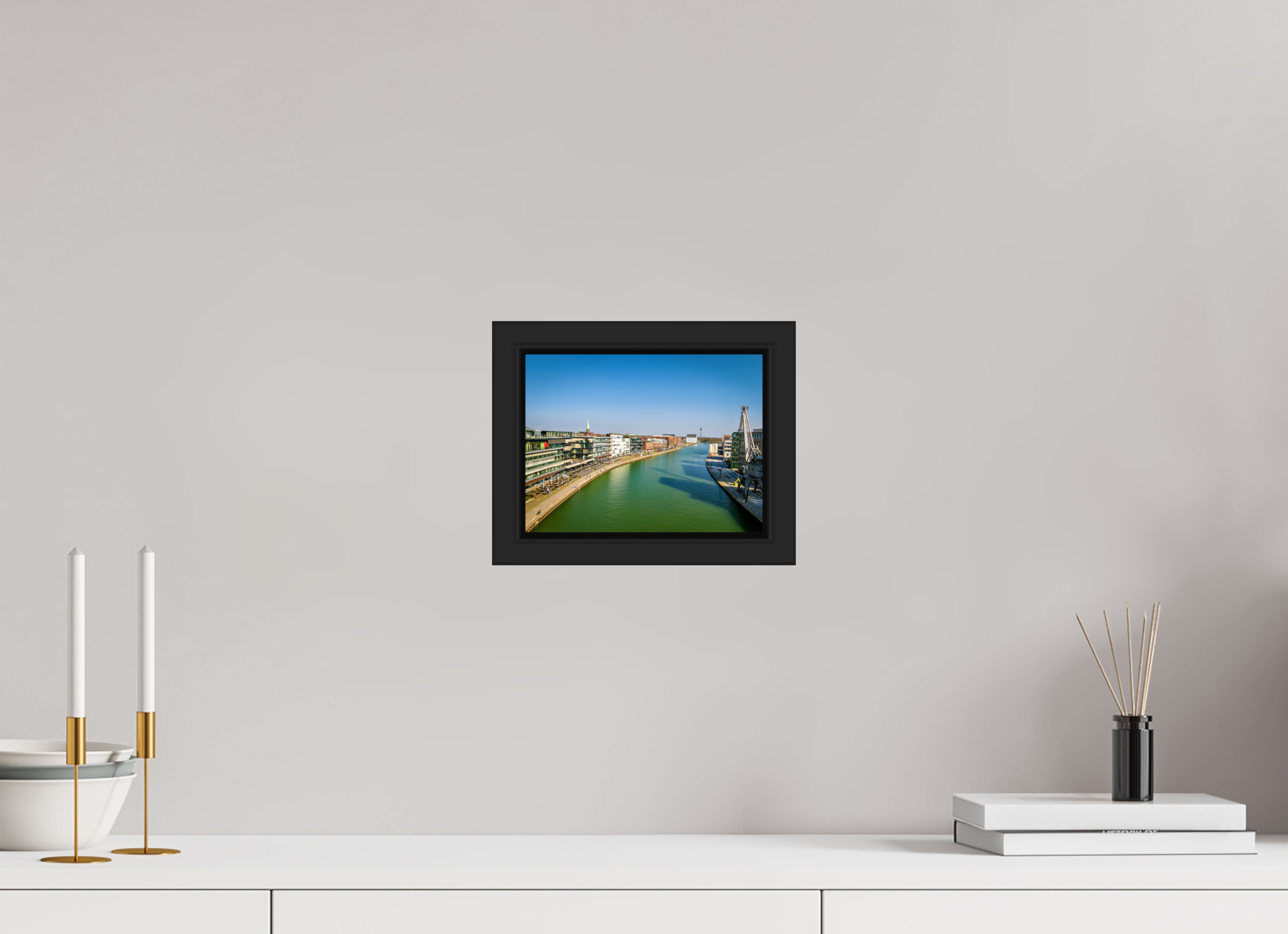 20 x 15 cm, Tokyo 20mm Schattenfuge 4mm Münster Hafen – Ruhe zwischen Stahl und Wasser