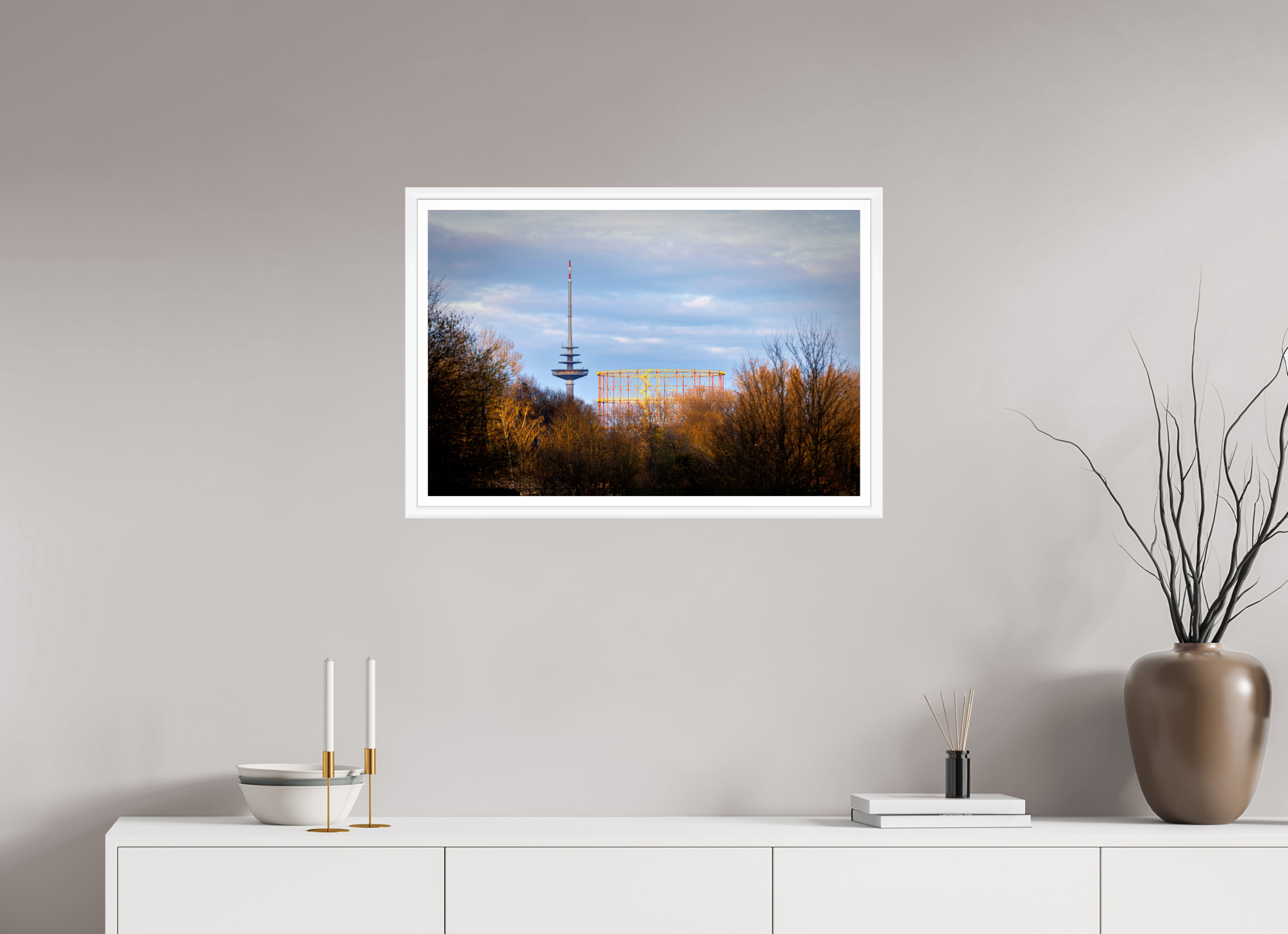 75 x 50 cm, Bern weiß und Rand Fernsehturm und Gasometer