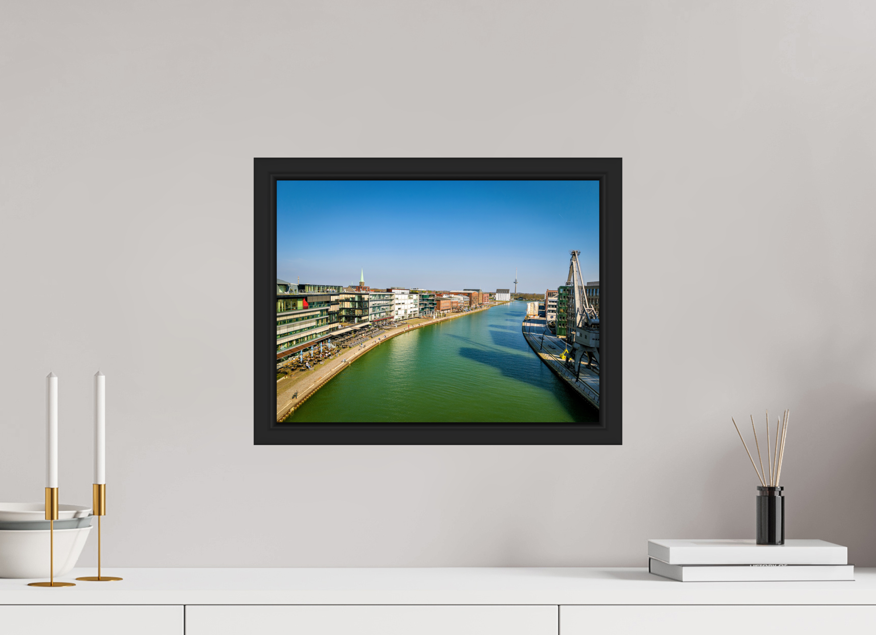 40 x 30 cm, Tokyo 20mm Schattenfuge 4mm Münster Hafen – Ruhe zwischen Stahl und Wasser