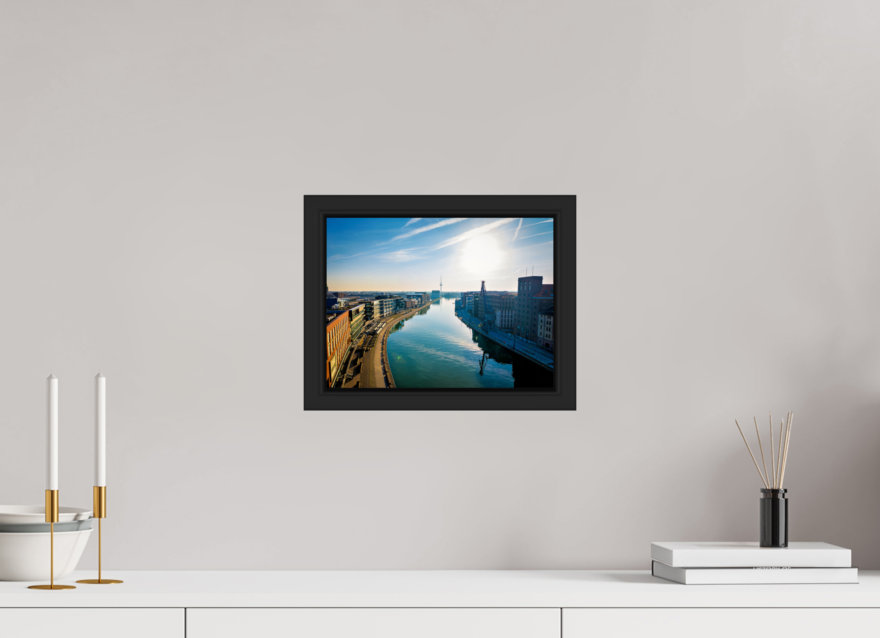 28 x 21 cm, Tokyo 20mm Schattenfuge 4mm Münster Hafen – Ruhe zwischen Stahl und Wasser