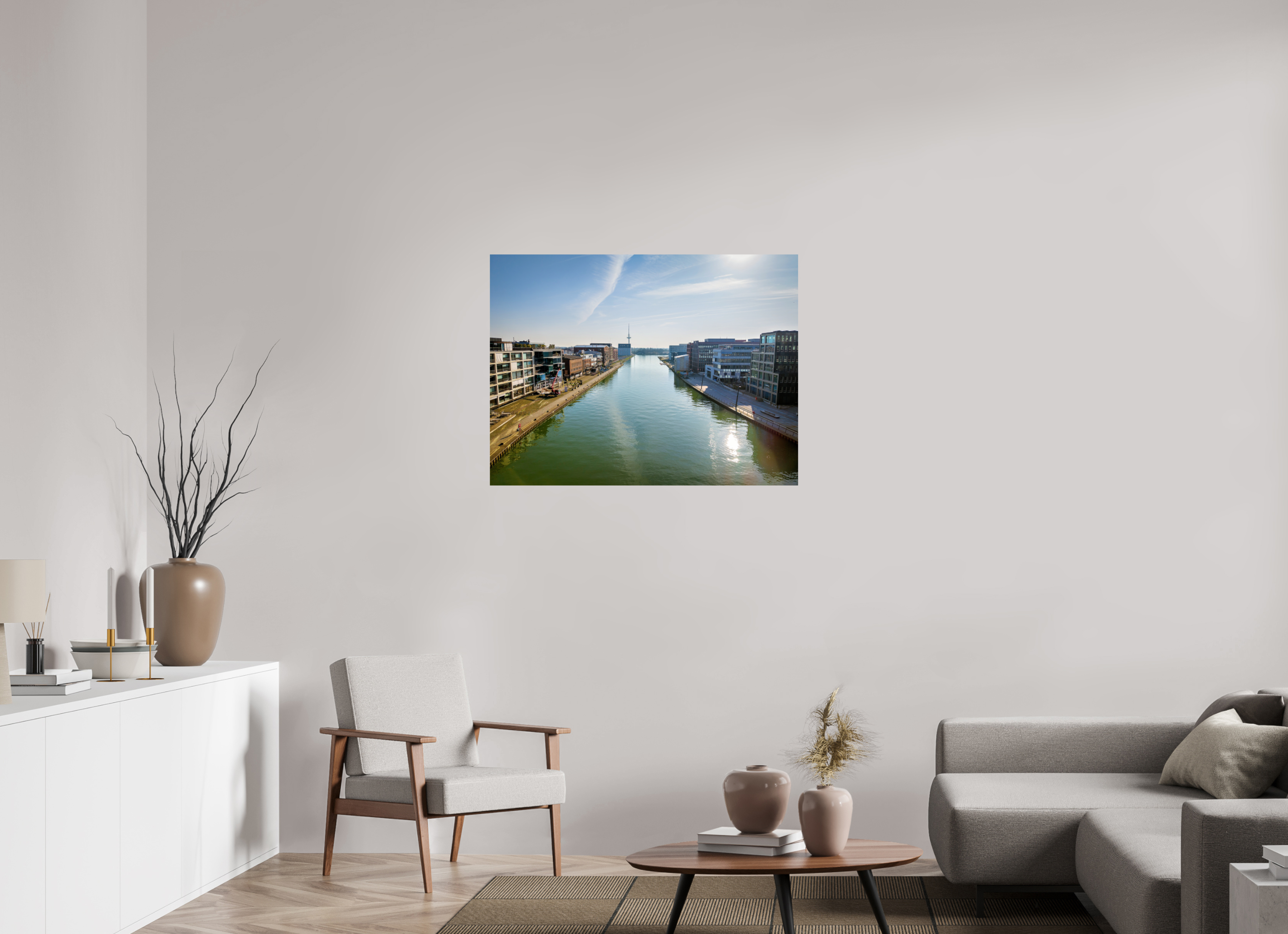 100 x 75 cm, Photo Print On Fuji Crystal DP II Münster Hafen – Ruhe zwischen Stahl und Wasser