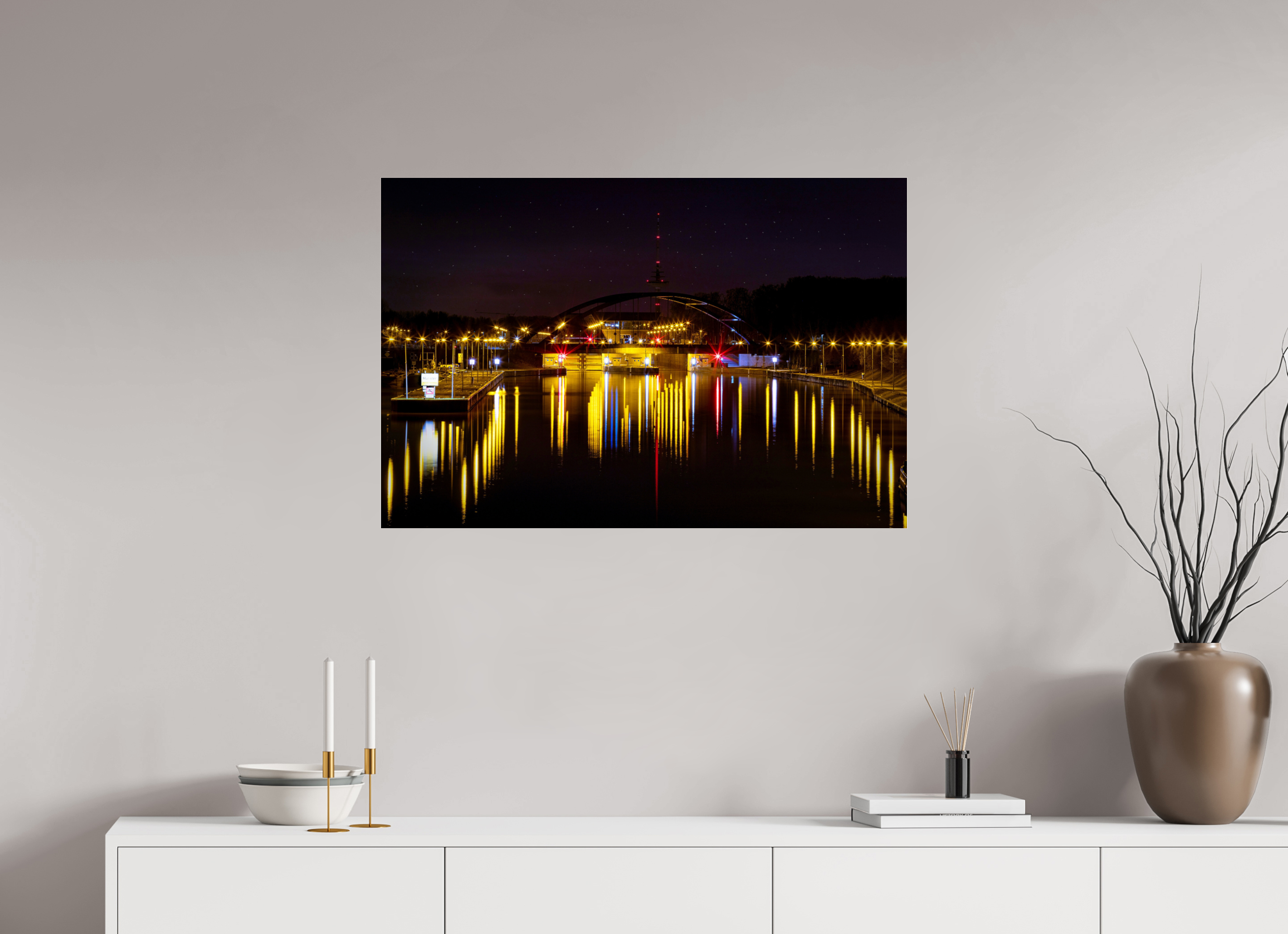 90 x 60 cm, Photo Print Under Acrylic Glass Die Schleuse bei Nacht