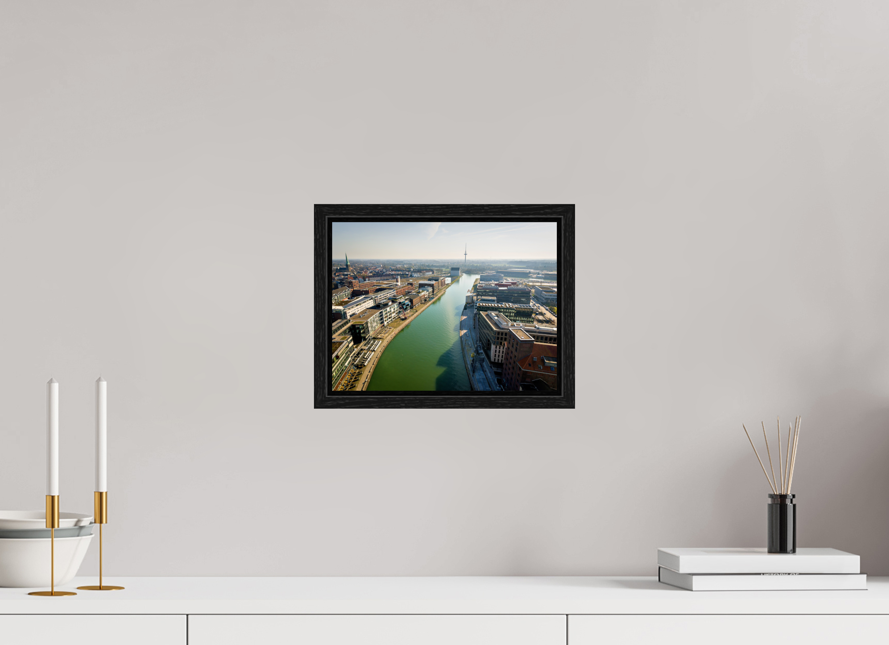 28 x 21 cm, Floater Frame Münster Hafen – Ruhe zwischen Stahl und Wasser