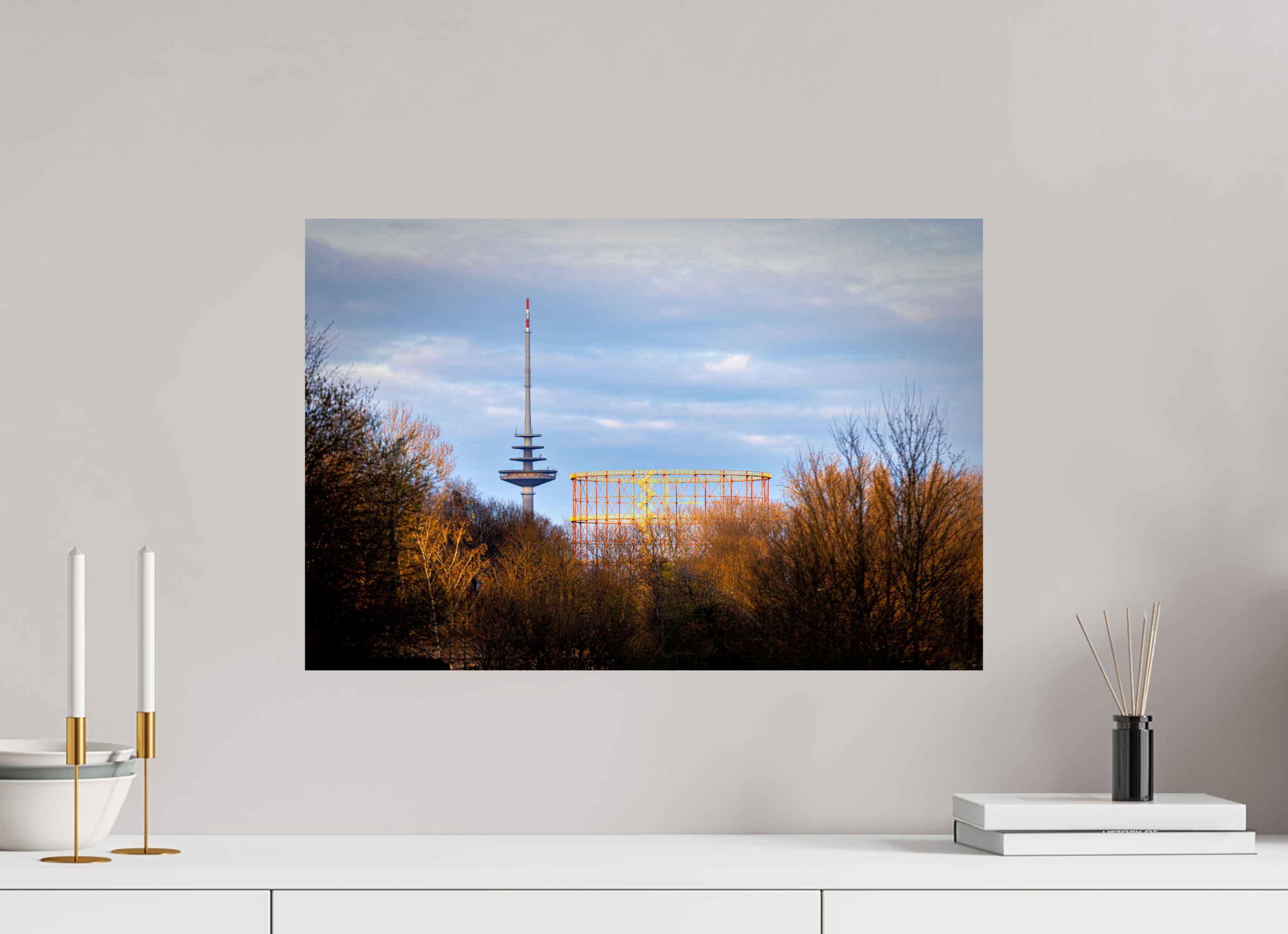 60 x 40 cm, Baryta - Fine Art Fernsehturm und Gasometer