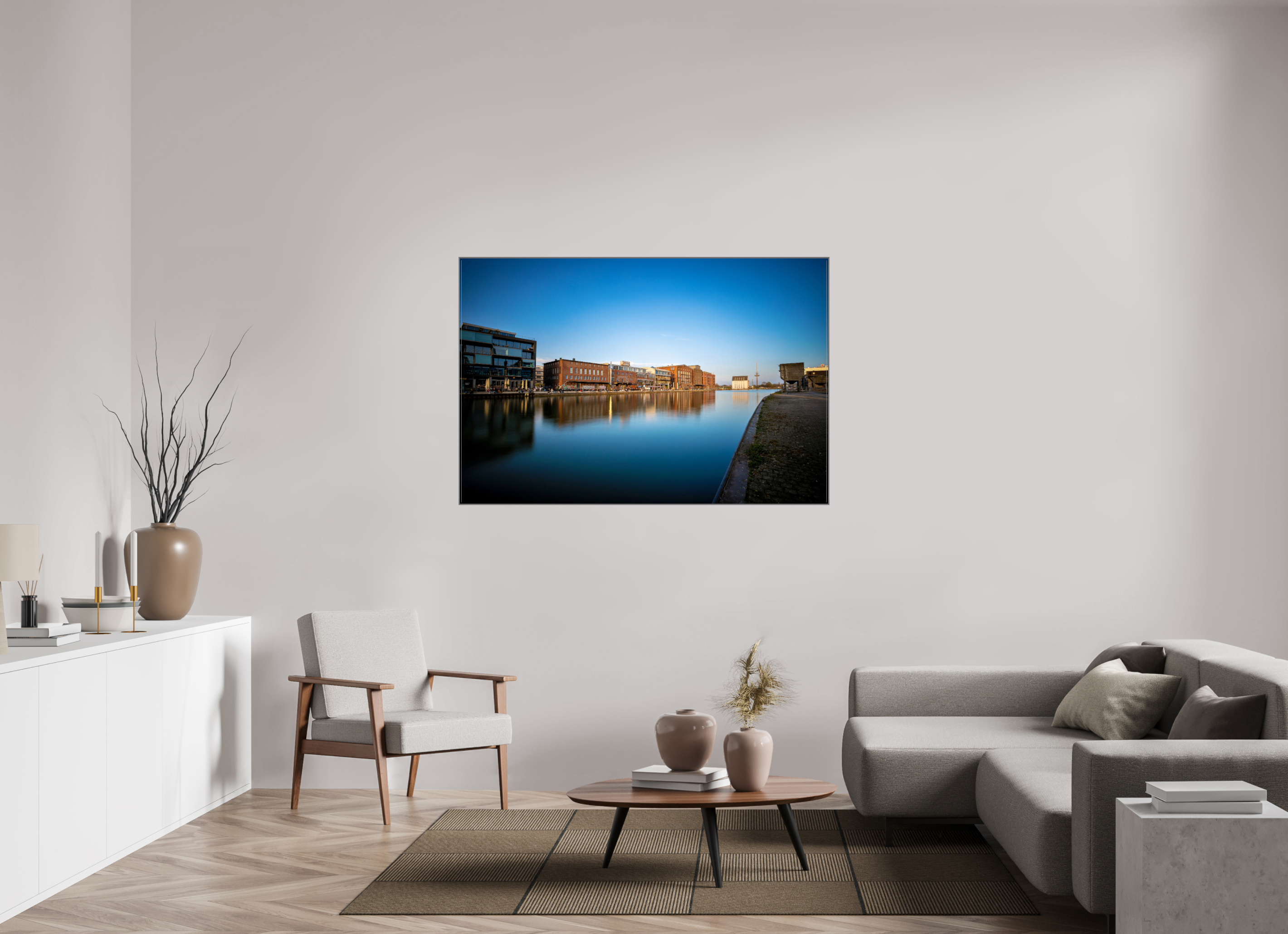 150 x 100 cm, Alurahmen 25mm Der Hafen im Überblick