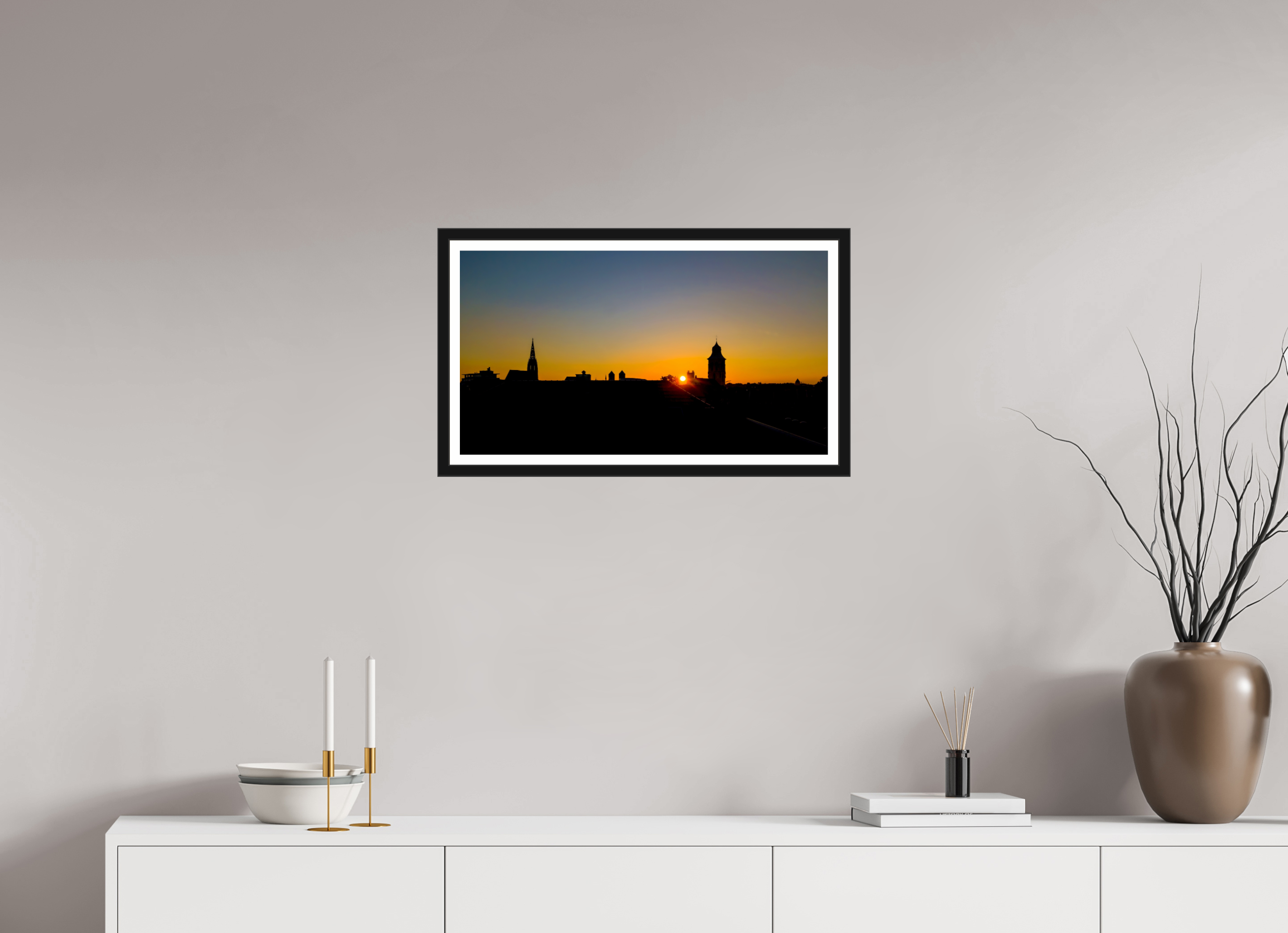 64 x 36 cm, Bern und Rand Skyline / Sonnenuntergang