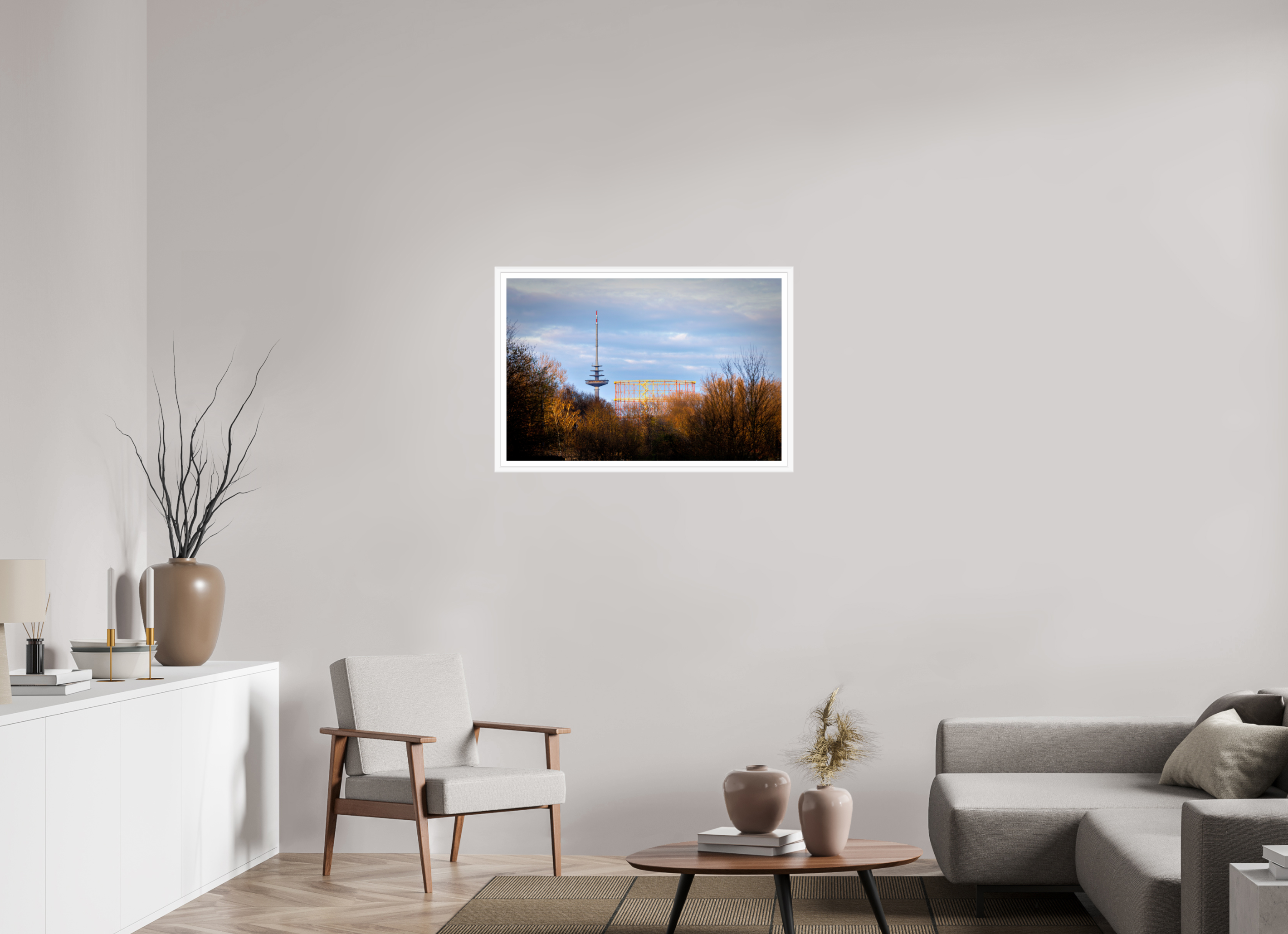 90 x 60 cm, Bern weiß und Rand Fernsehturm und Gasometer