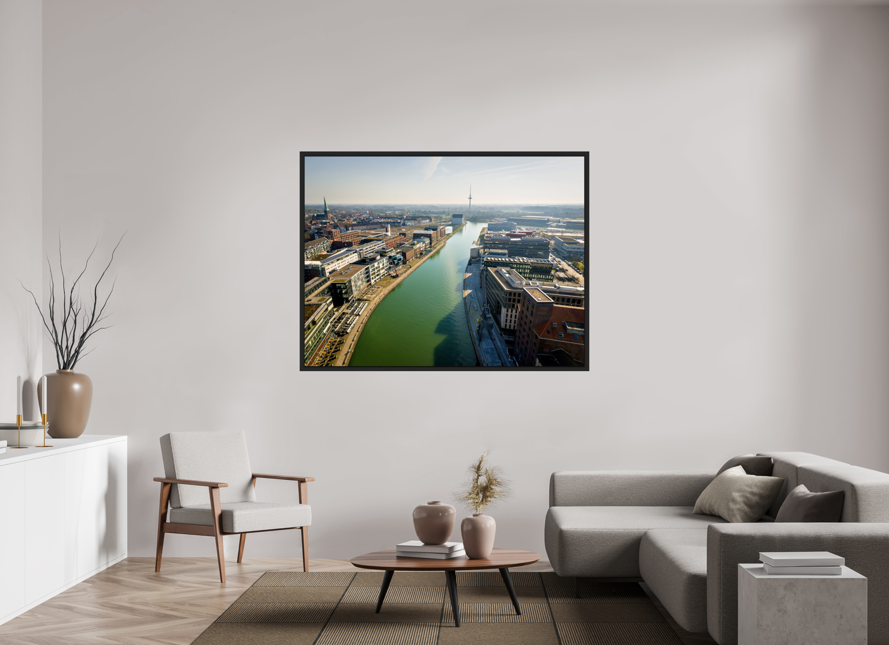 160 x 120 cm, Tokyo 20mm Schattenfuge 4mm Münster Hafen – Ruhe zwischen Stahl und Wasser