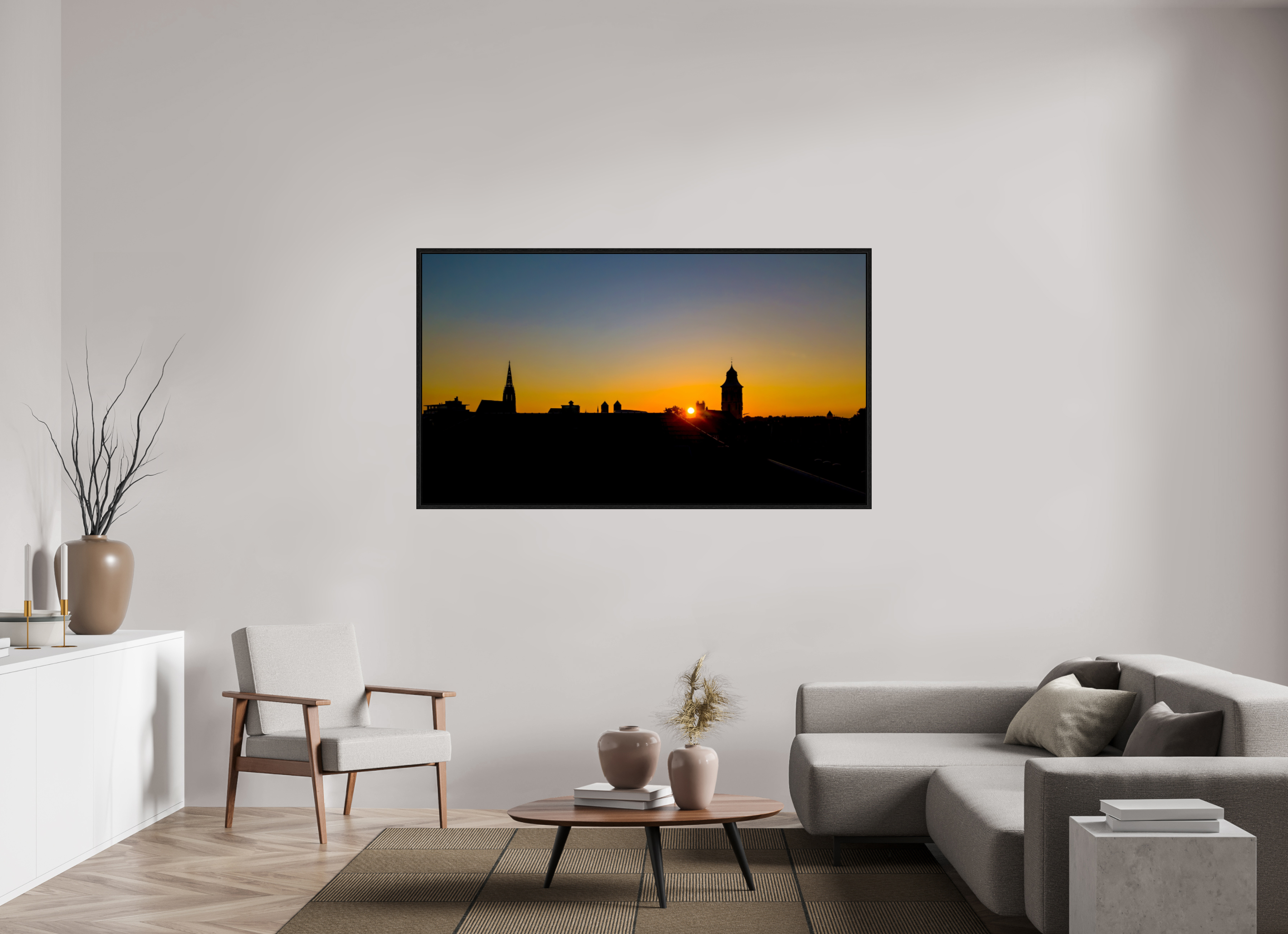 176 x 99 cm, Floater Frame Skyline / Sonnenuntergang