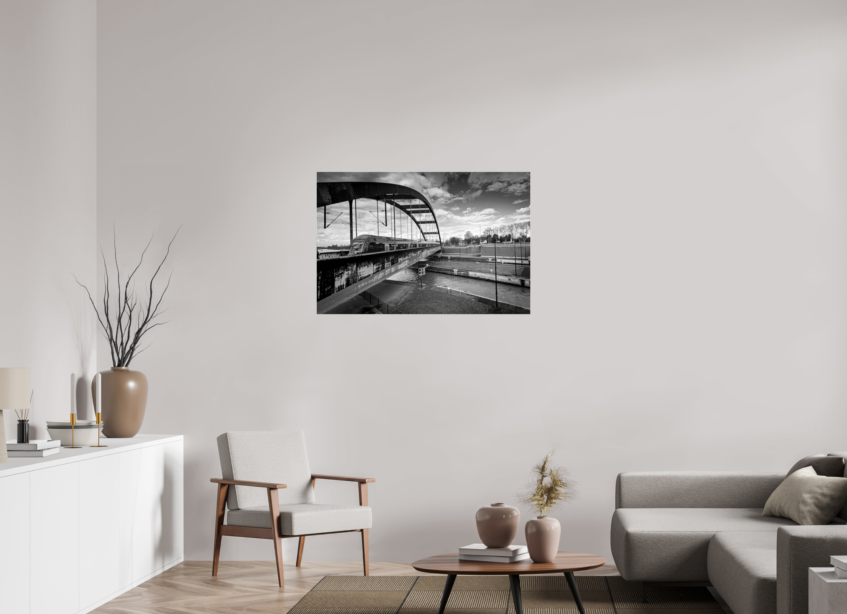 105 x 70 cm, Photo Print Under Acrylic Glass Die Schleuse und der Zug
