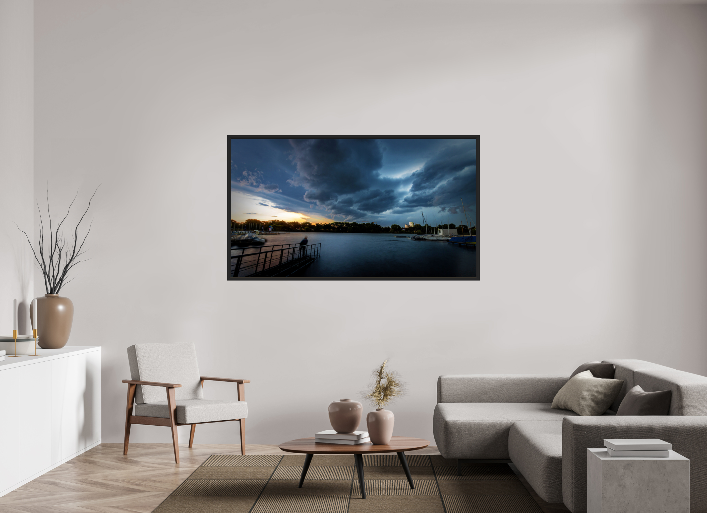 176 x 99 cm, Tokyo 20mm Schattenfuge 4mm Der Aasee im Gewitter
