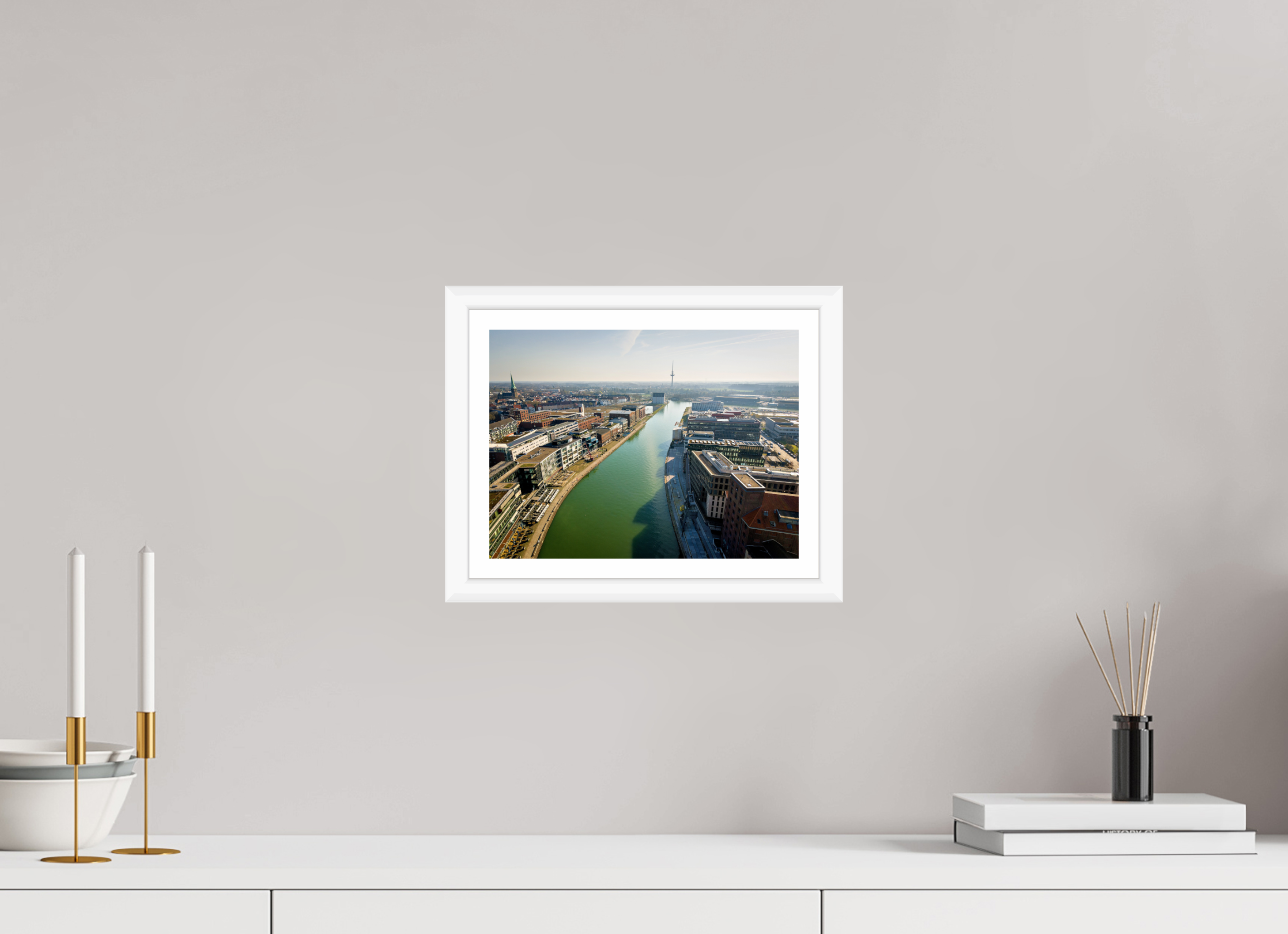 28 x 21 cm, Bern weiß und Rand Münster Hafen – Ruhe zwischen Stahl und Wasser