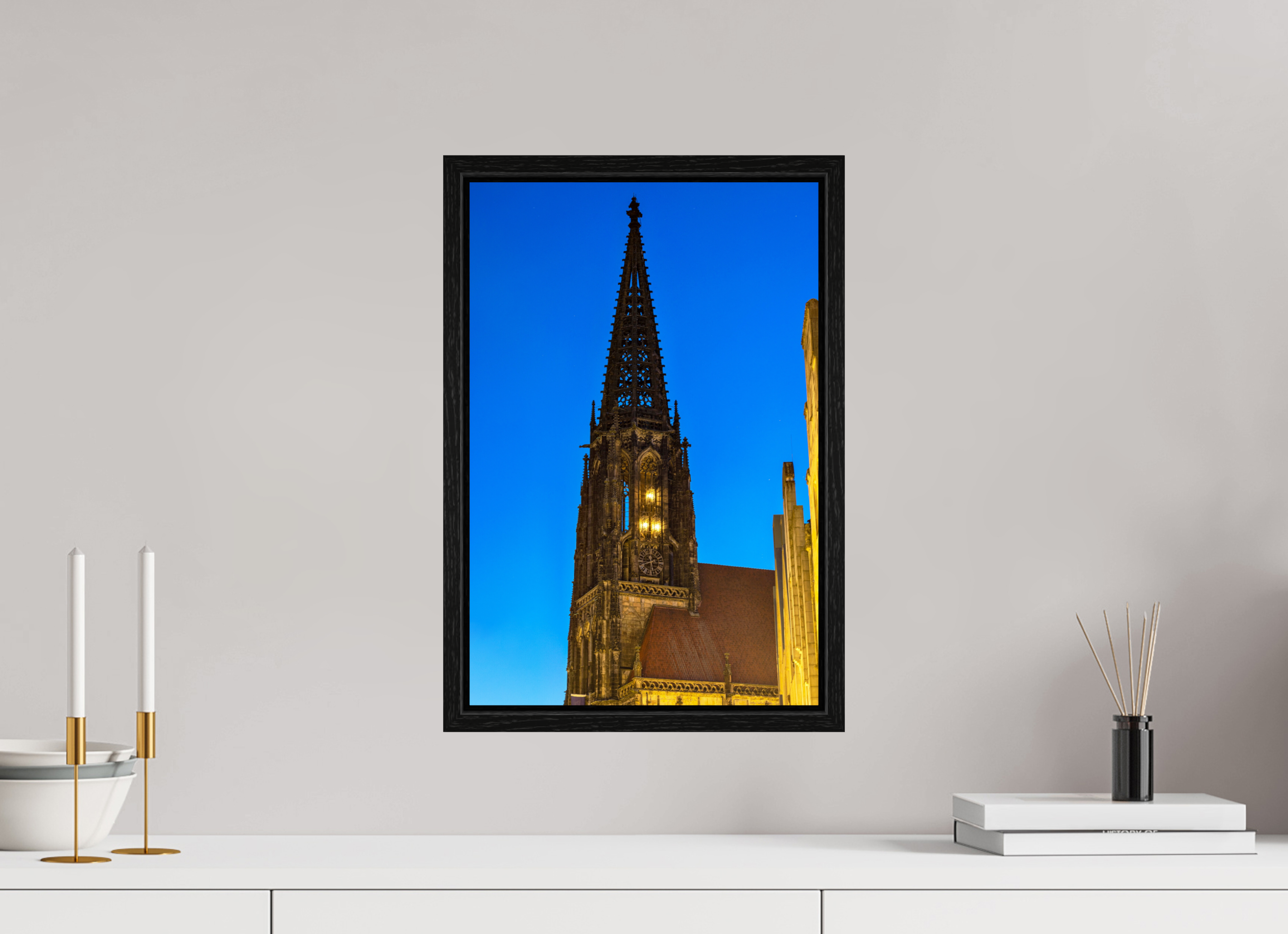 30 x 45 cm, Floater Frame Lambertikirche bei Nacht
