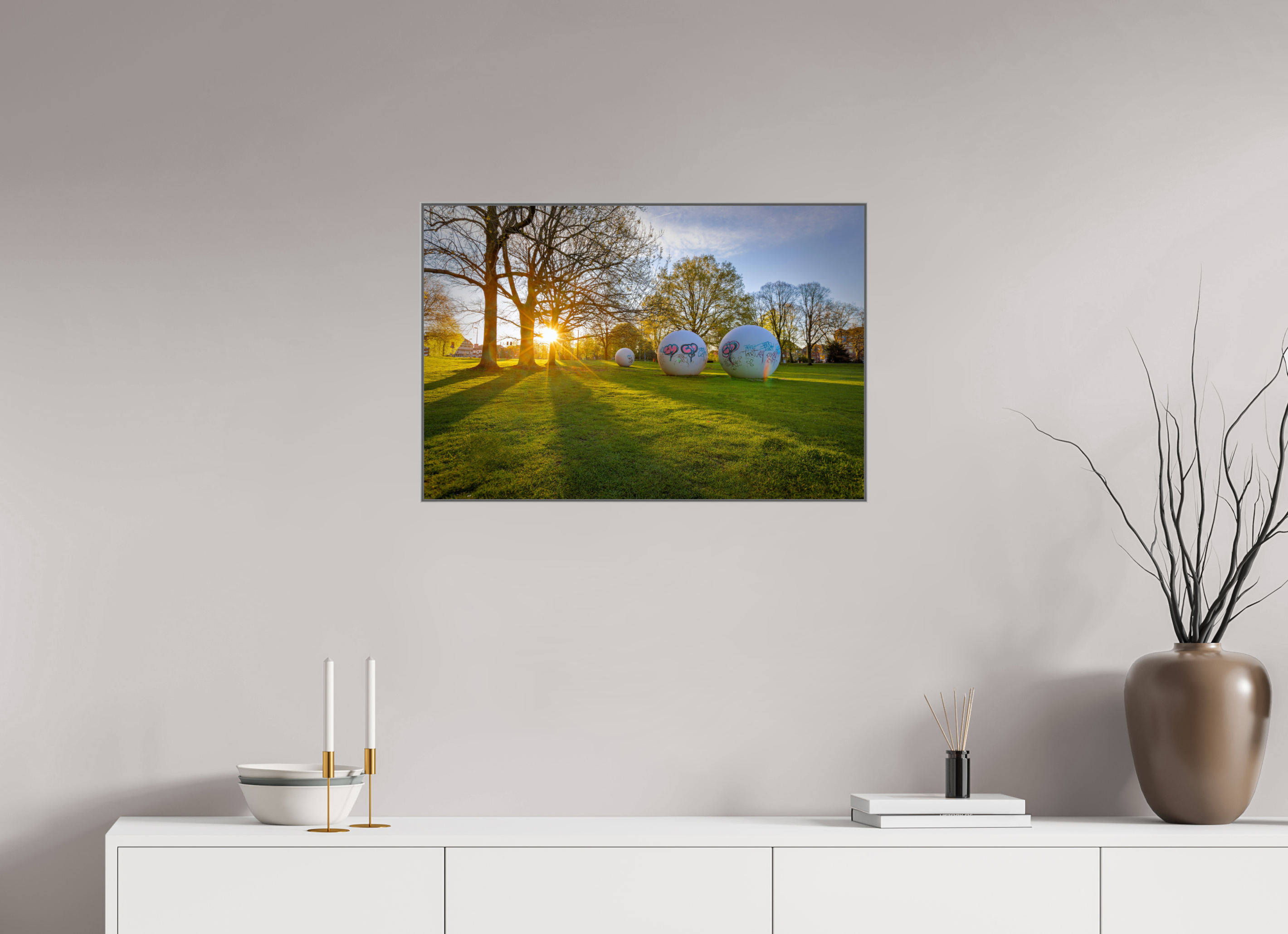 75 x 50 cm, Alurahmen 25mm Der Aasee Sonnenaufgang
