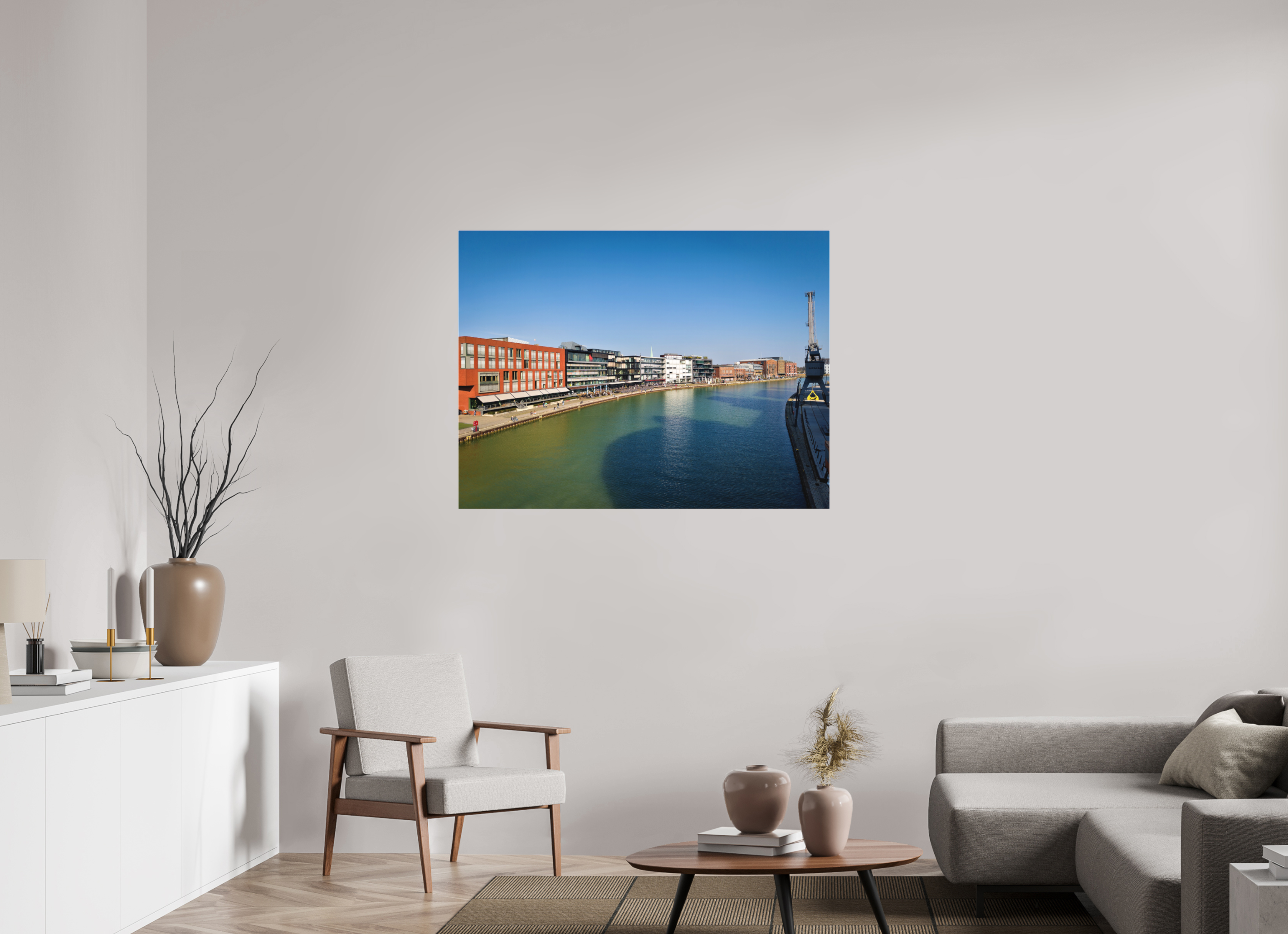 120 x 90 cm, Acrylglas Fine Art Pigmentdruck Münster Hafen – Ruhe zwischen Stahl und Wasser