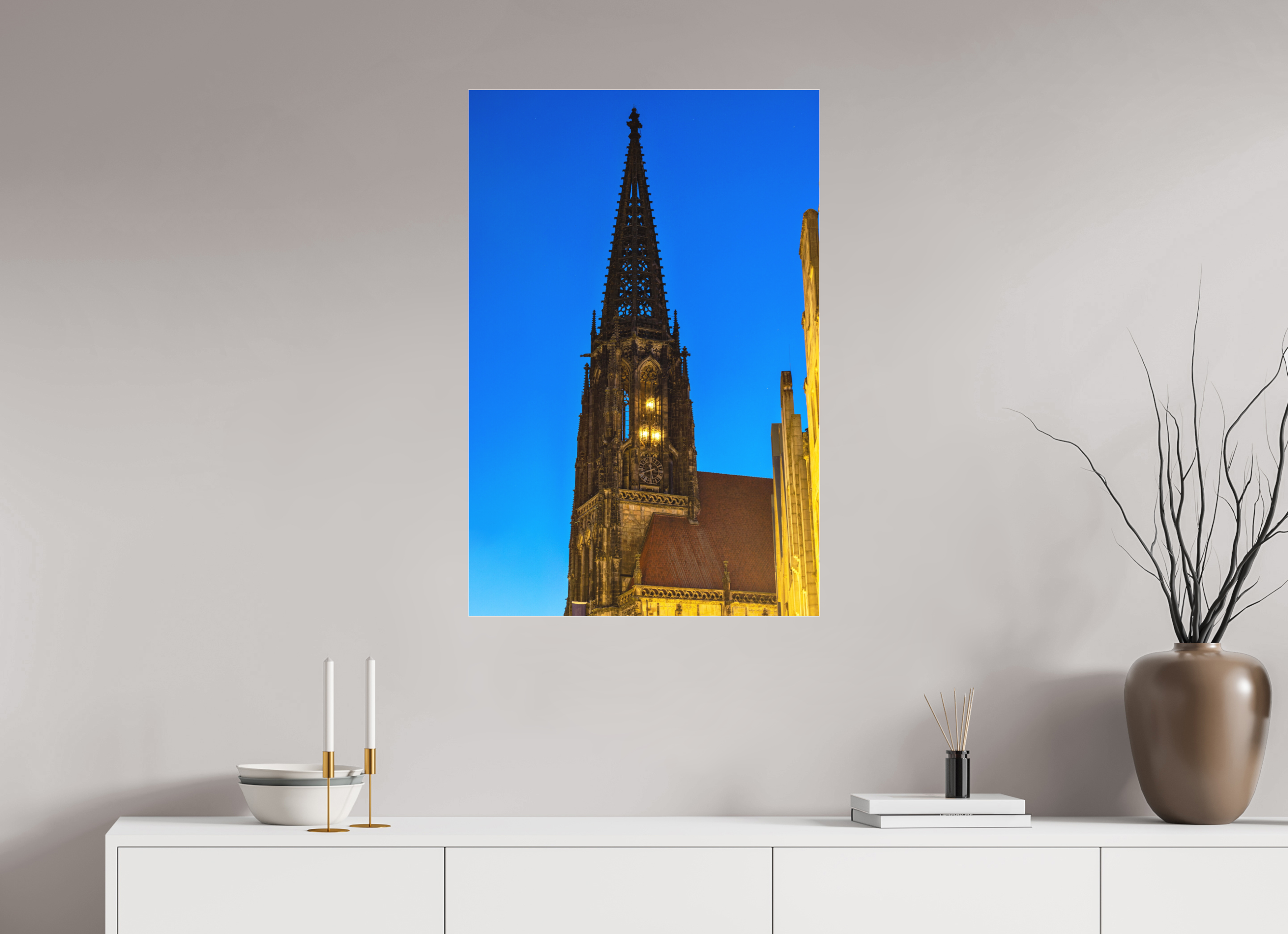 60 x 90 cm, Acrylglas Fine Art Pigmentdruck Lambertikirche bei Nacht