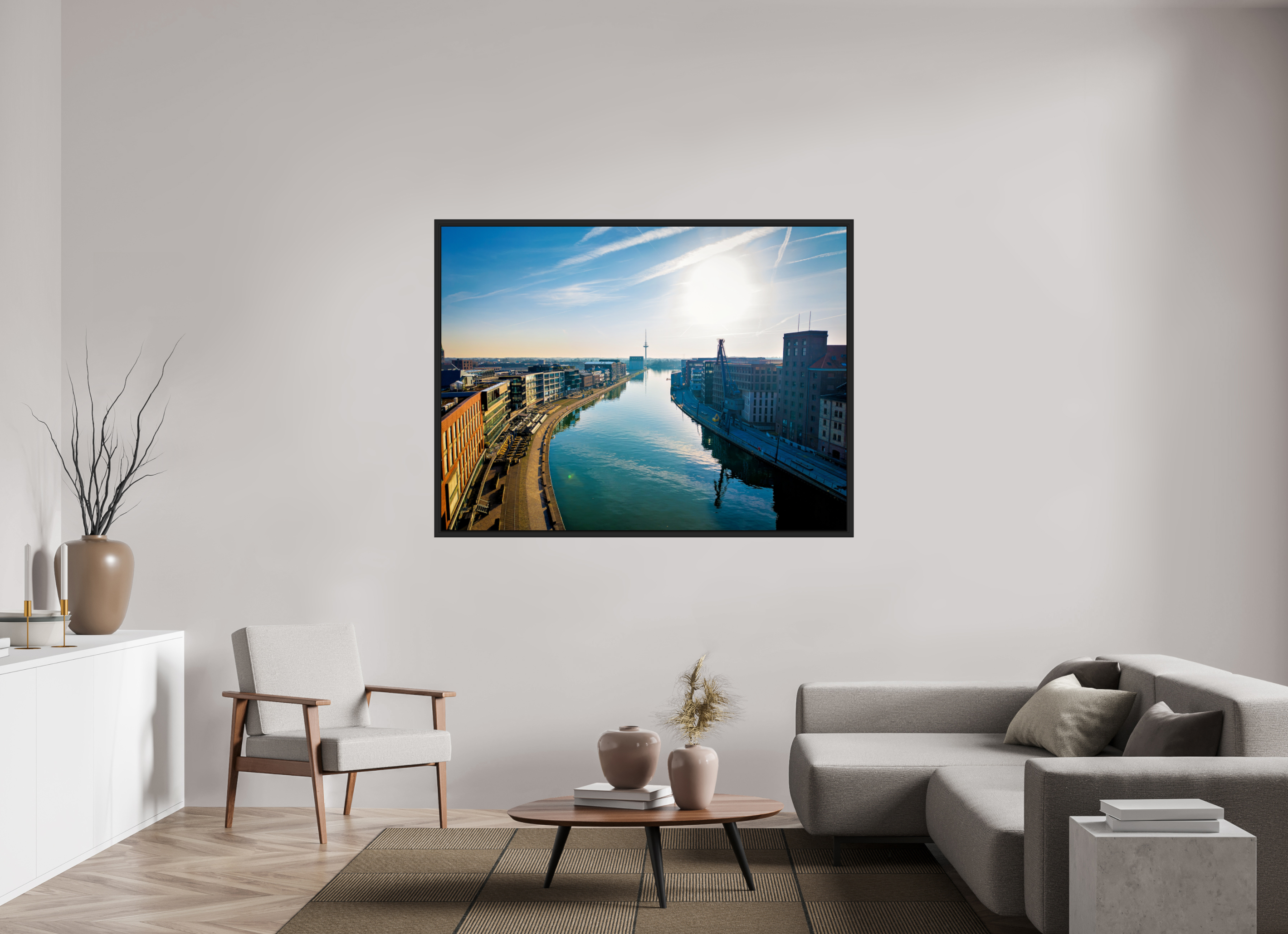 160 x 120 cm, Tokyo 20mm Schattenfuge 4mm Münster Hafen – Ruhe zwischen Stahl und Wasser