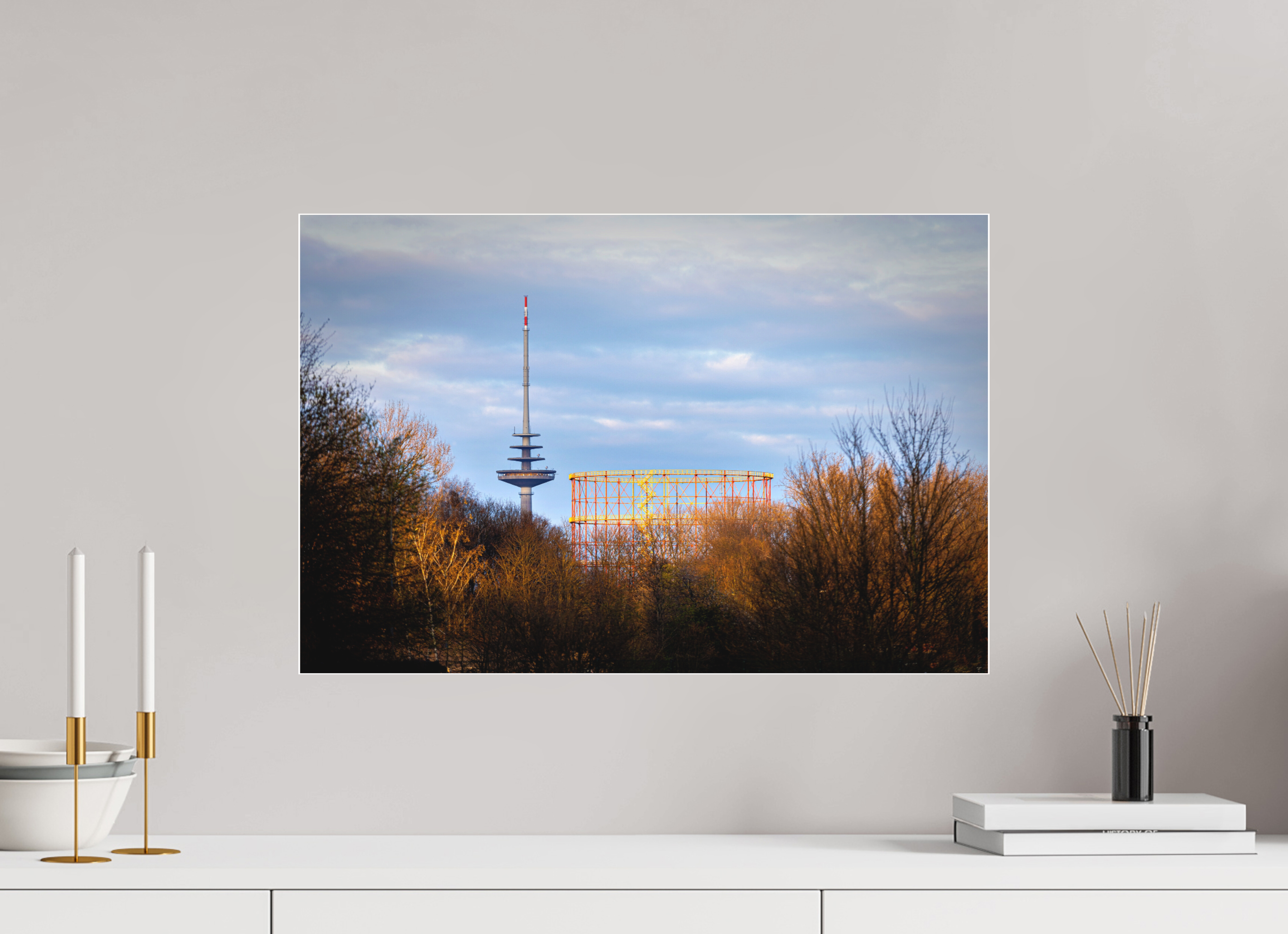 60 x 40 cm, Acrylglas Fine Art Pigmentdruck Fernsehturm und Gasometer