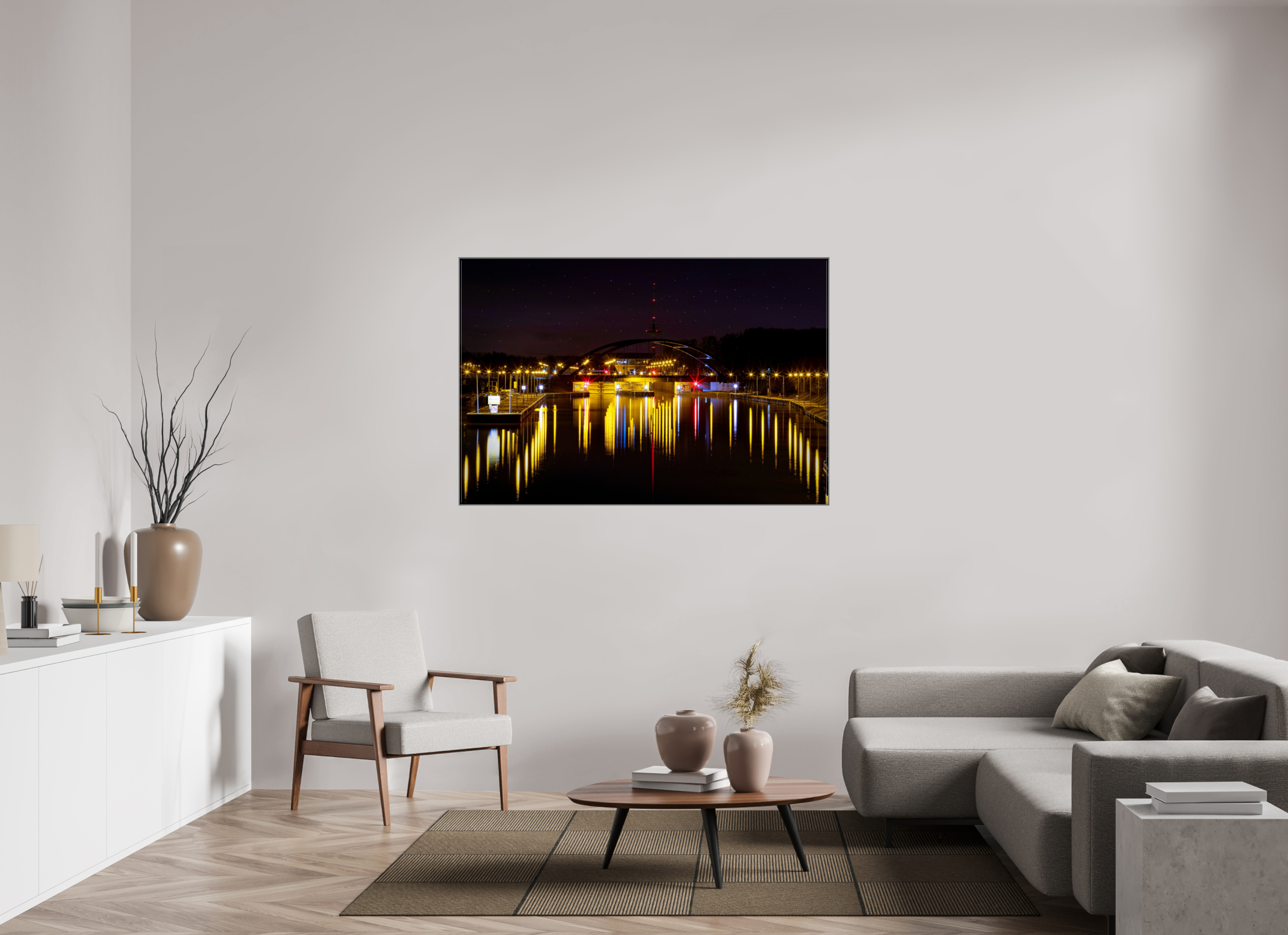 150 x 100 cm, Alurahmen 25mm Die Schleuse bei Nacht