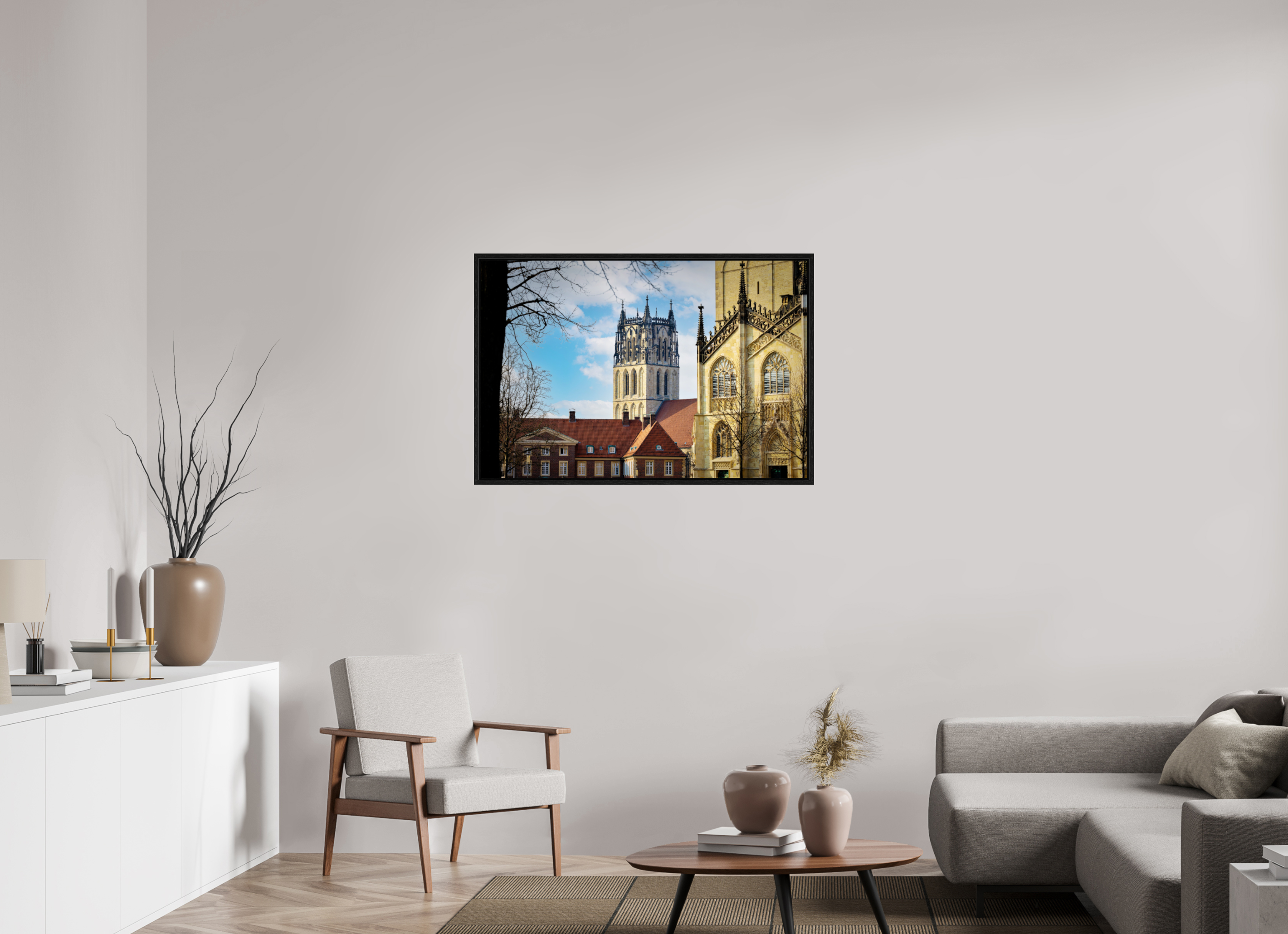 105 x 70 cm, Floater Frame Überwasserkirche mit Dom