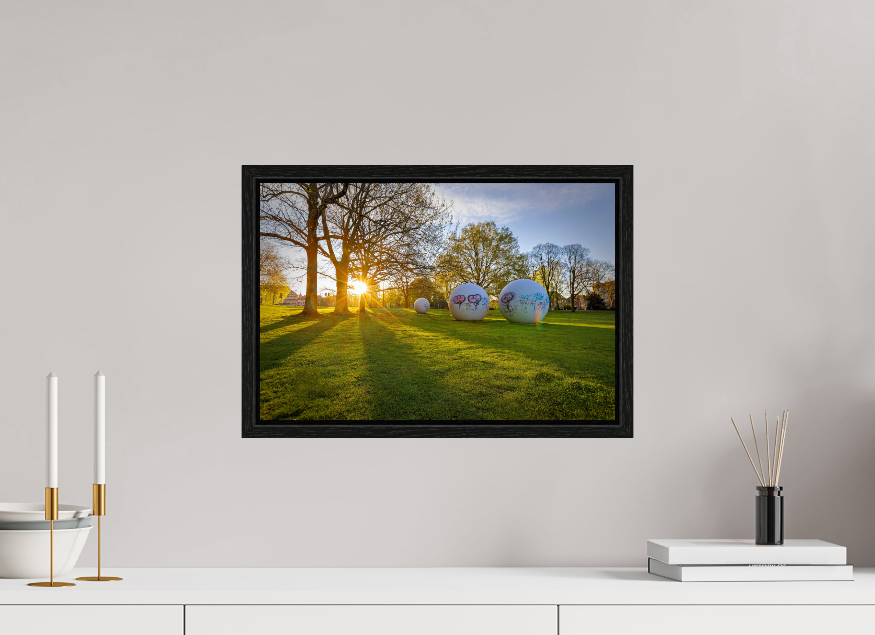 45 x 30 cm, Floater Frame Der Aasee Sonnenaufgang