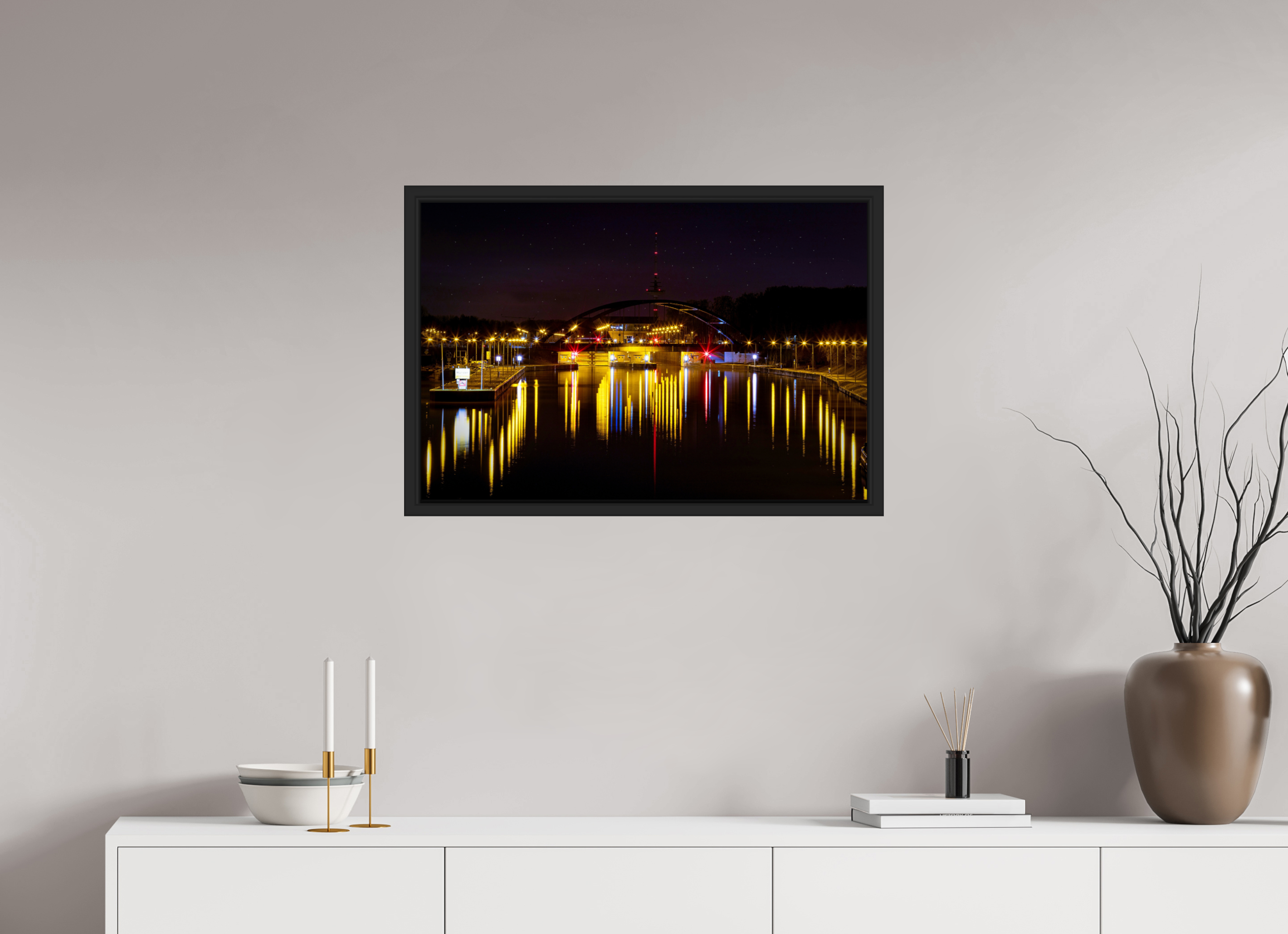 75 x 50 cm, Tokyo 20mm Schattenfuge 4mm Die Schleuse bei Nacht