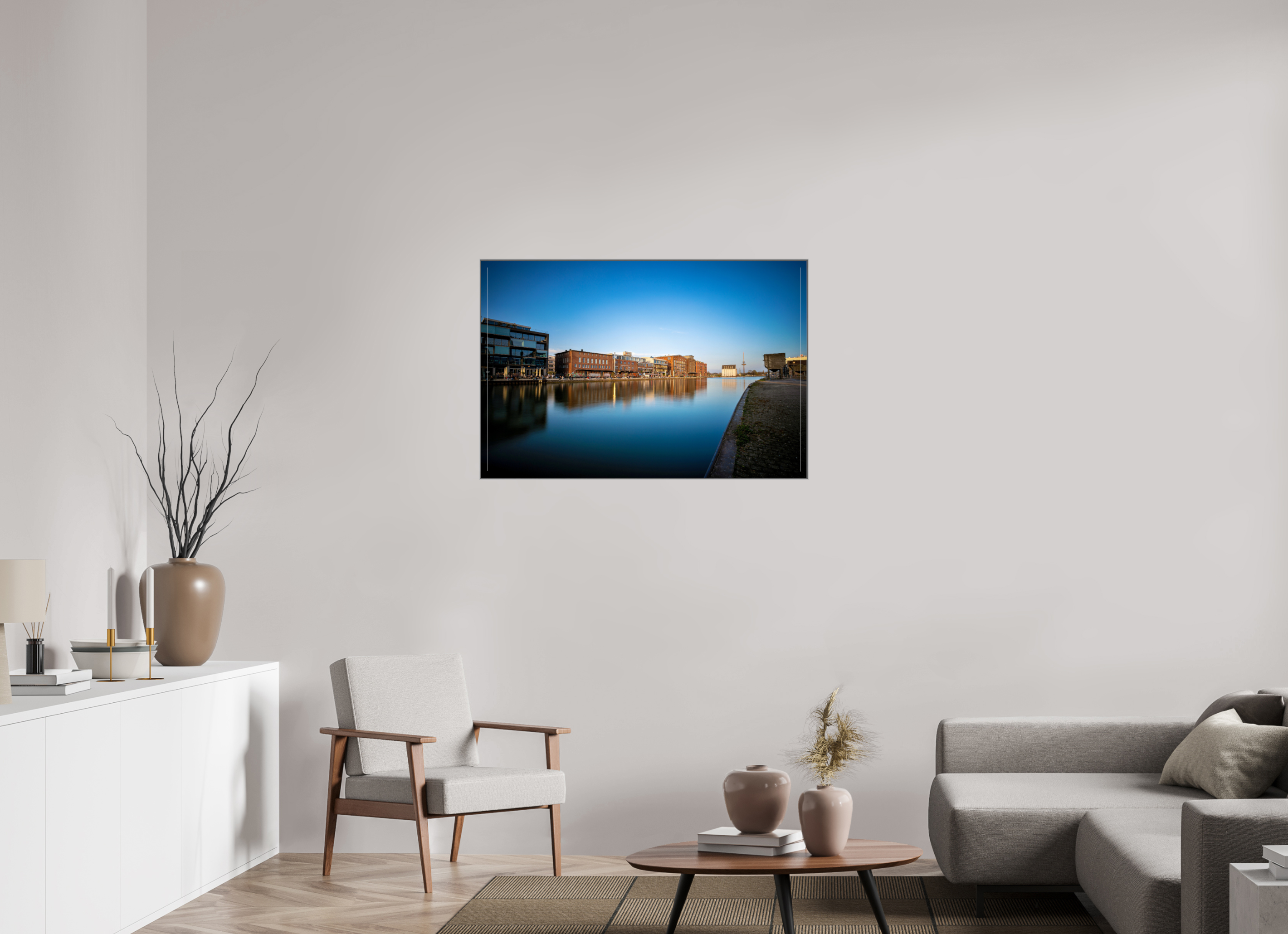 105 x 70 cm, Alurahmen 25mm Der Hafen im Überblick