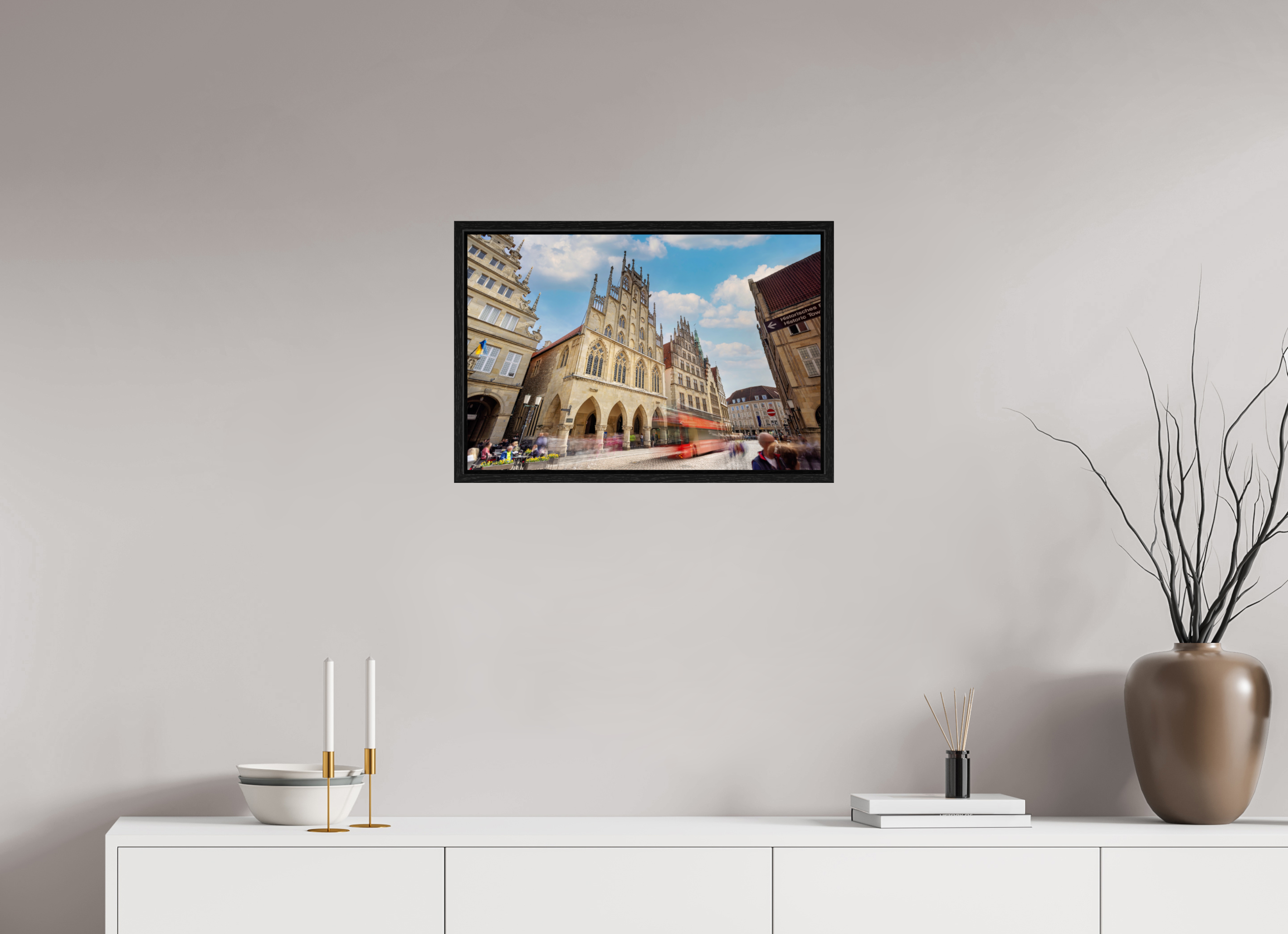 60 x 40 cm, Floater Frame Rathaus und Bus