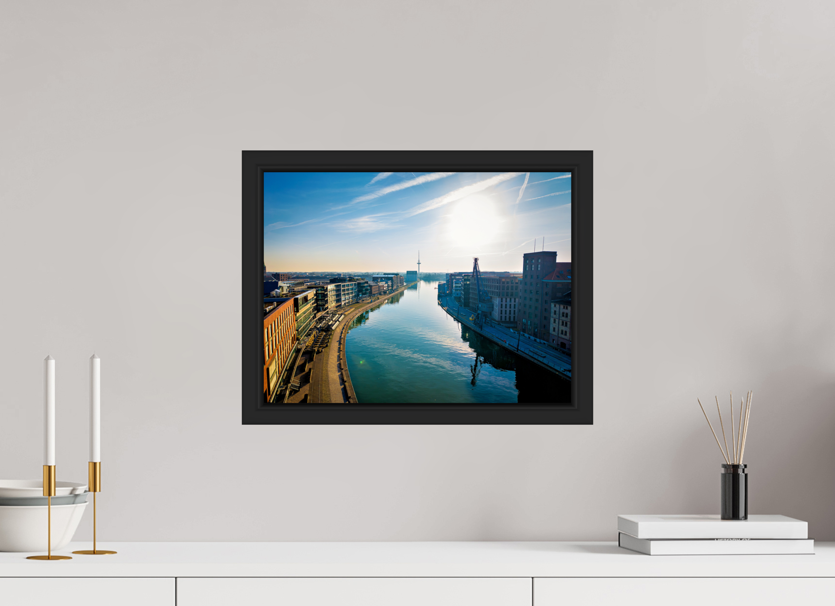 40 x 30 cm, Tokyo 20mm Schattenfuge 4mm Münster Hafen – Ruhe zwischen Stahl und Wasser