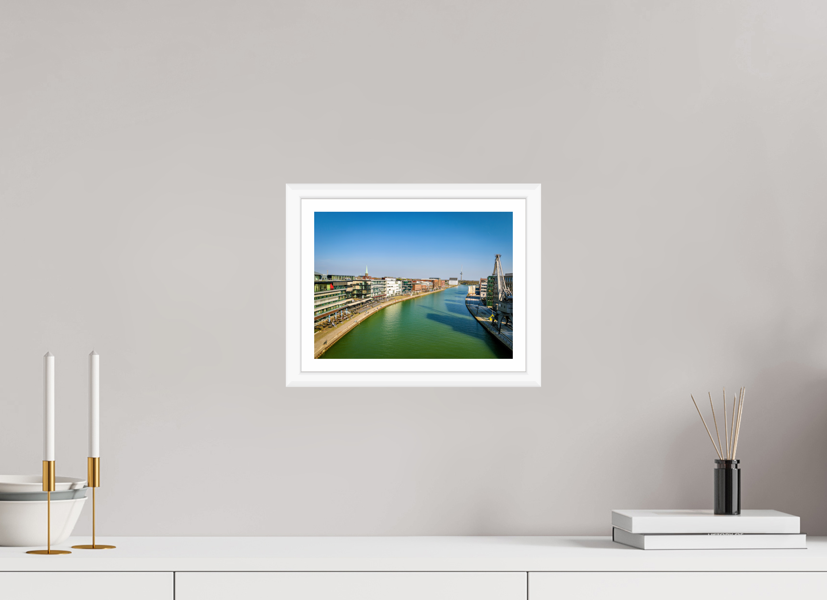 28 x 21 cm, Bern weiß und Rand Münster Hafen – Ruhe zwischen Stahl und Wasser