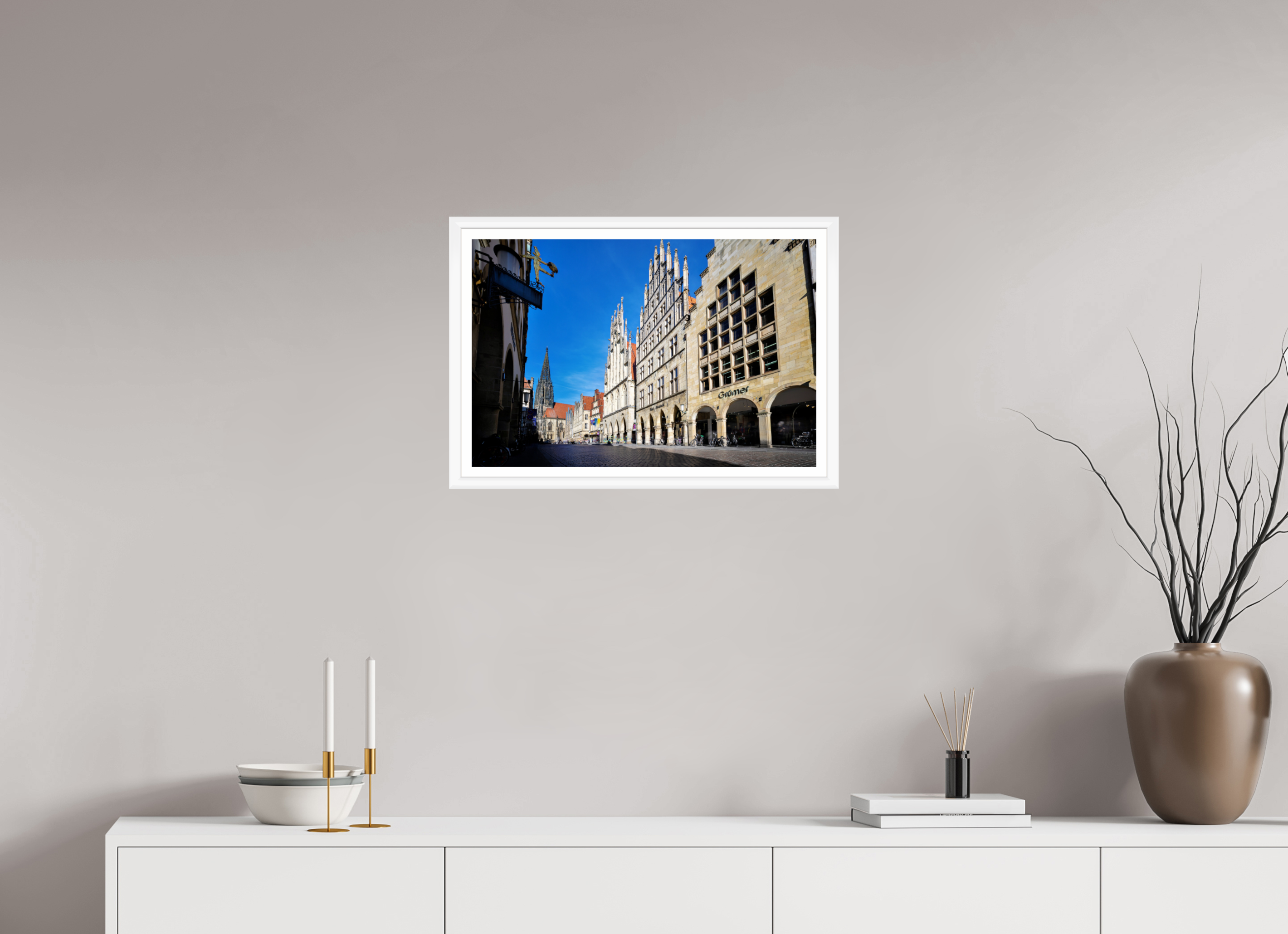 60 x 40 cm, Bern weiß und Rand Prinzipalmarkt mit Lamberti