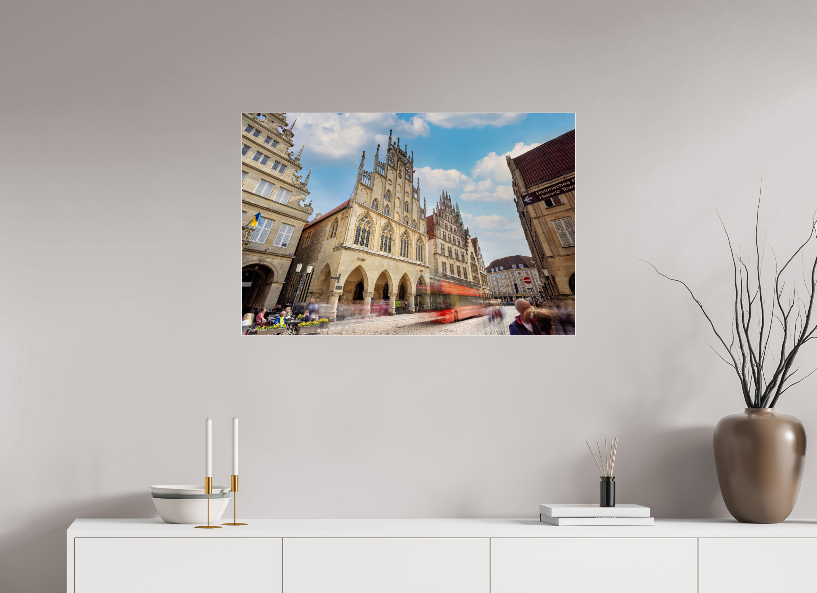 90 x 60 cm, Photo Print Under Acrylic Glass Rathaus und Bus