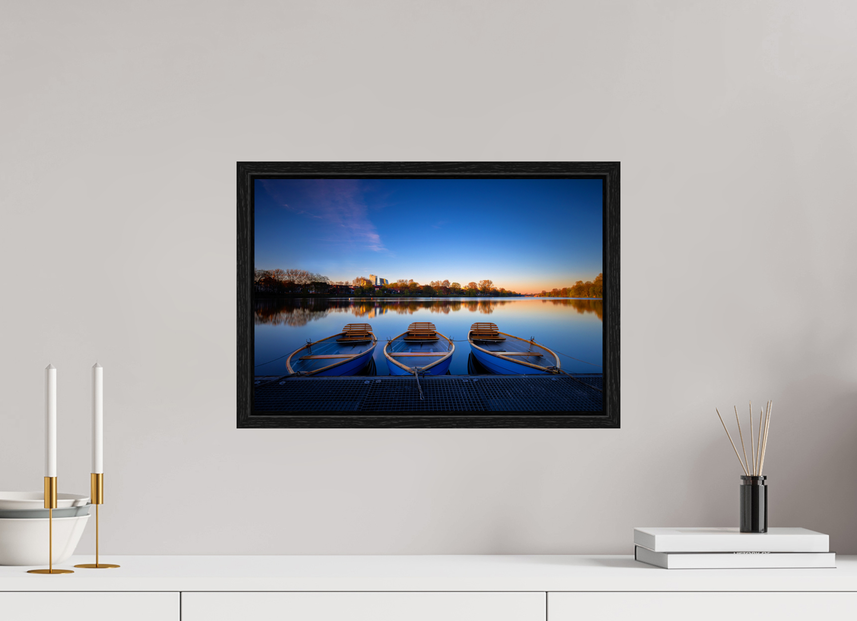 45 x 30 cm, Floater Frame Der Aasee / Drei Boote