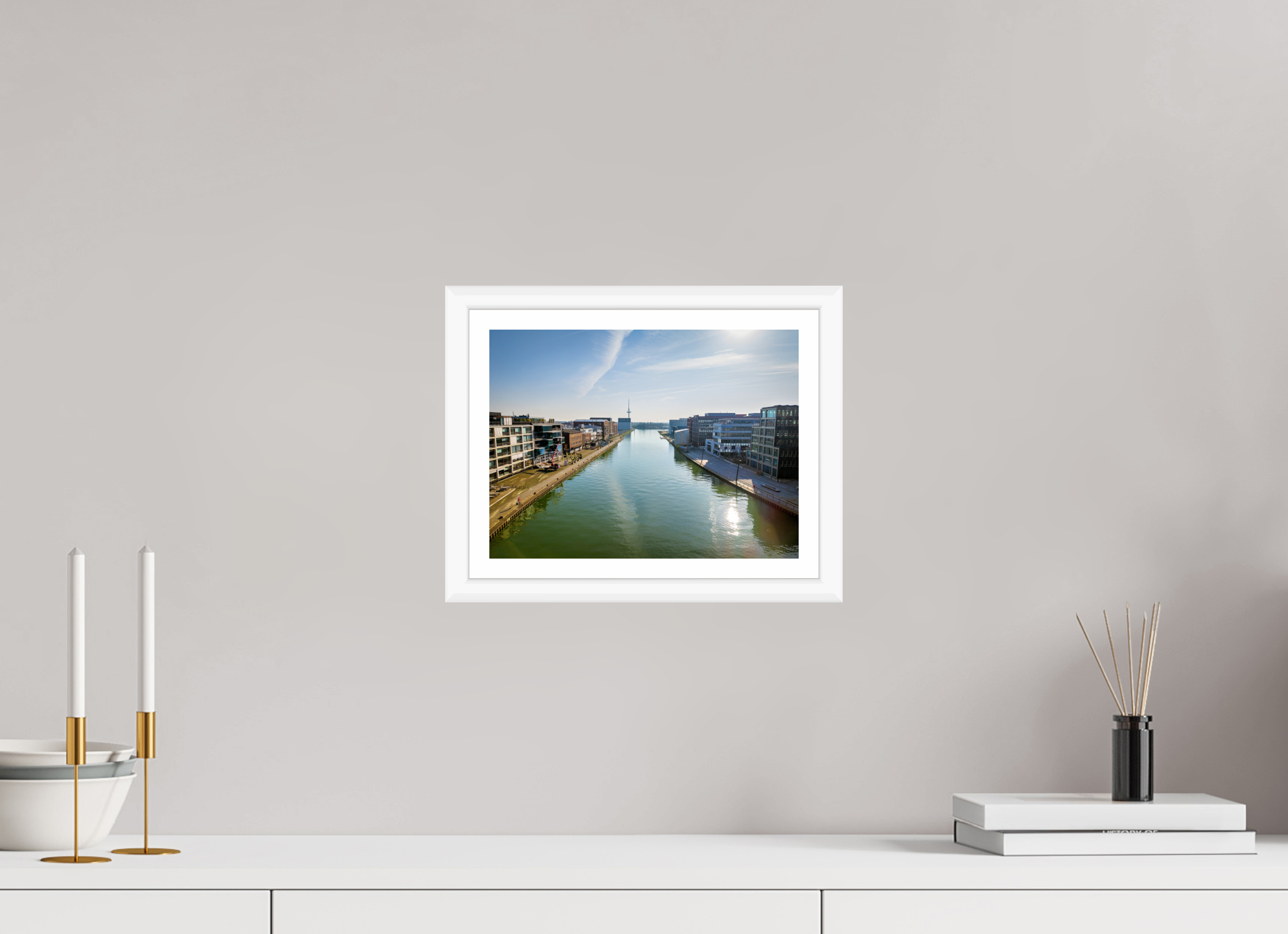 28 x 21 cm, Bern weiß und Rand Münster Hafen – Ruhe zwischen Stahl und Wasser