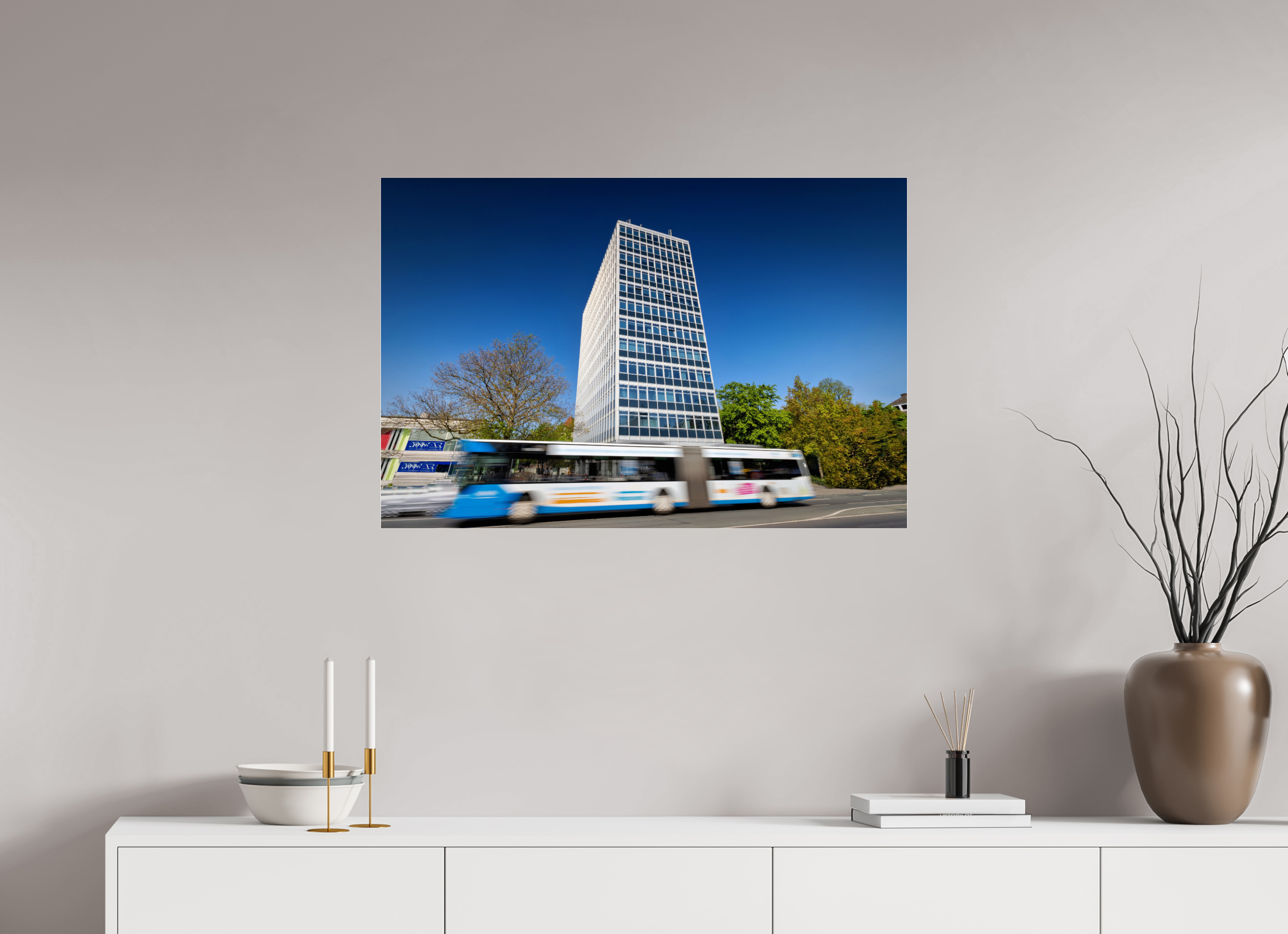 90 x 60 cm, Photo Print Under Acrylic Glass Servatii mit Bus