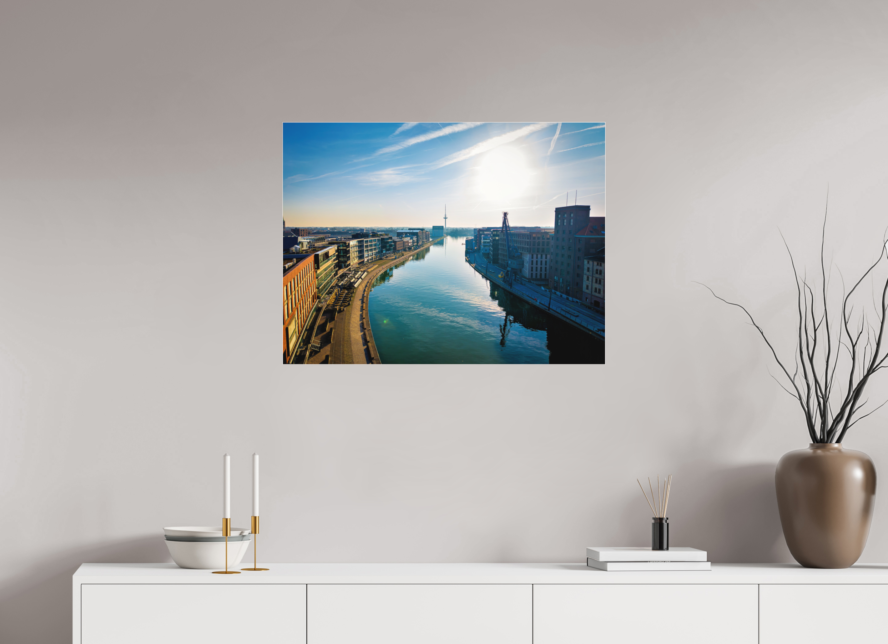 80 x 60 cm, Acrylglas Fine Art Pigmentdruck Münster Hafen – Ruhe zwischen Stahl und Wasser